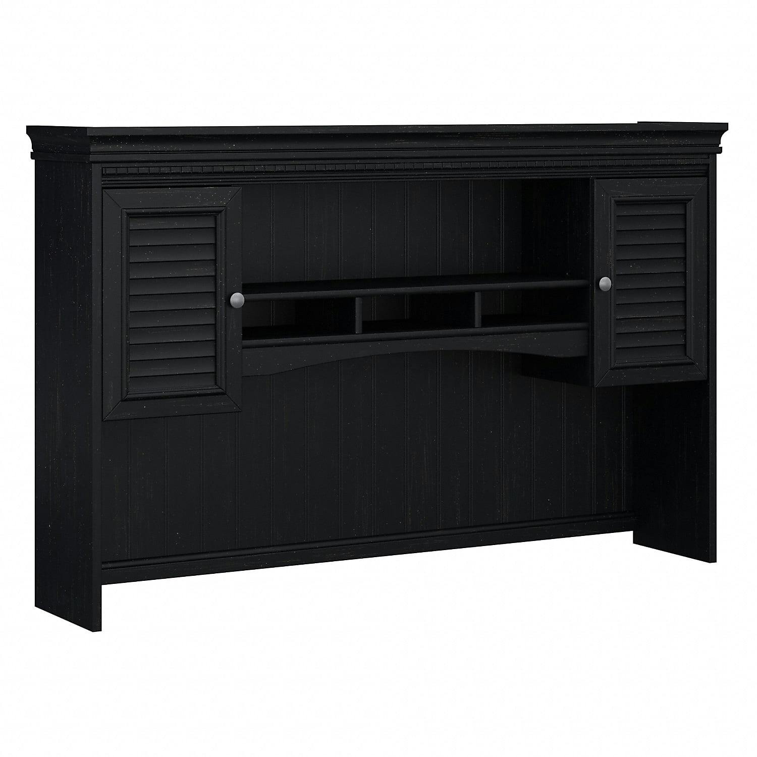 Fairview Antique Black Engineered Wood L-Shaped Desk Hutch