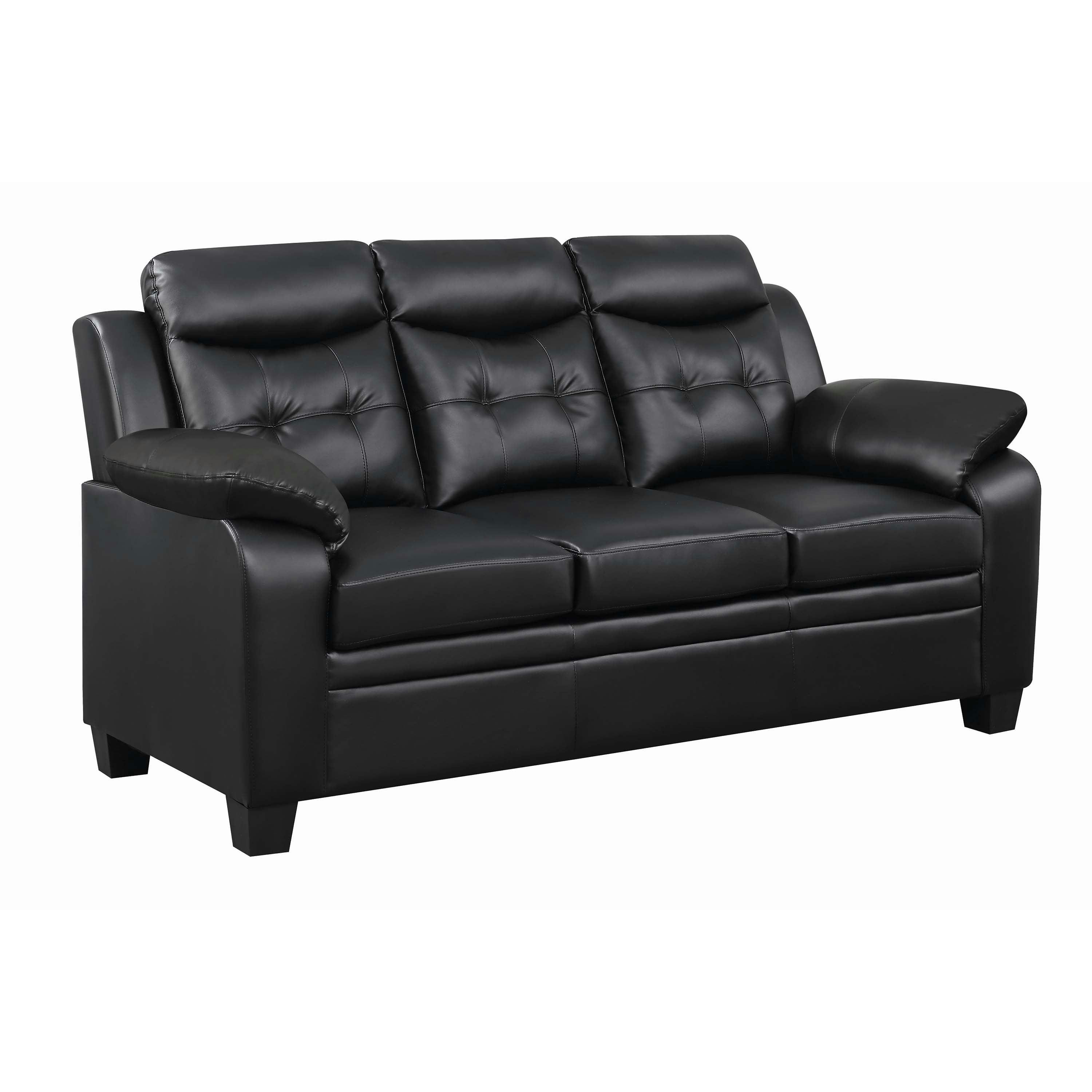 Elegant Transitional Black Faux Leather Sofa with Tufted Backrest