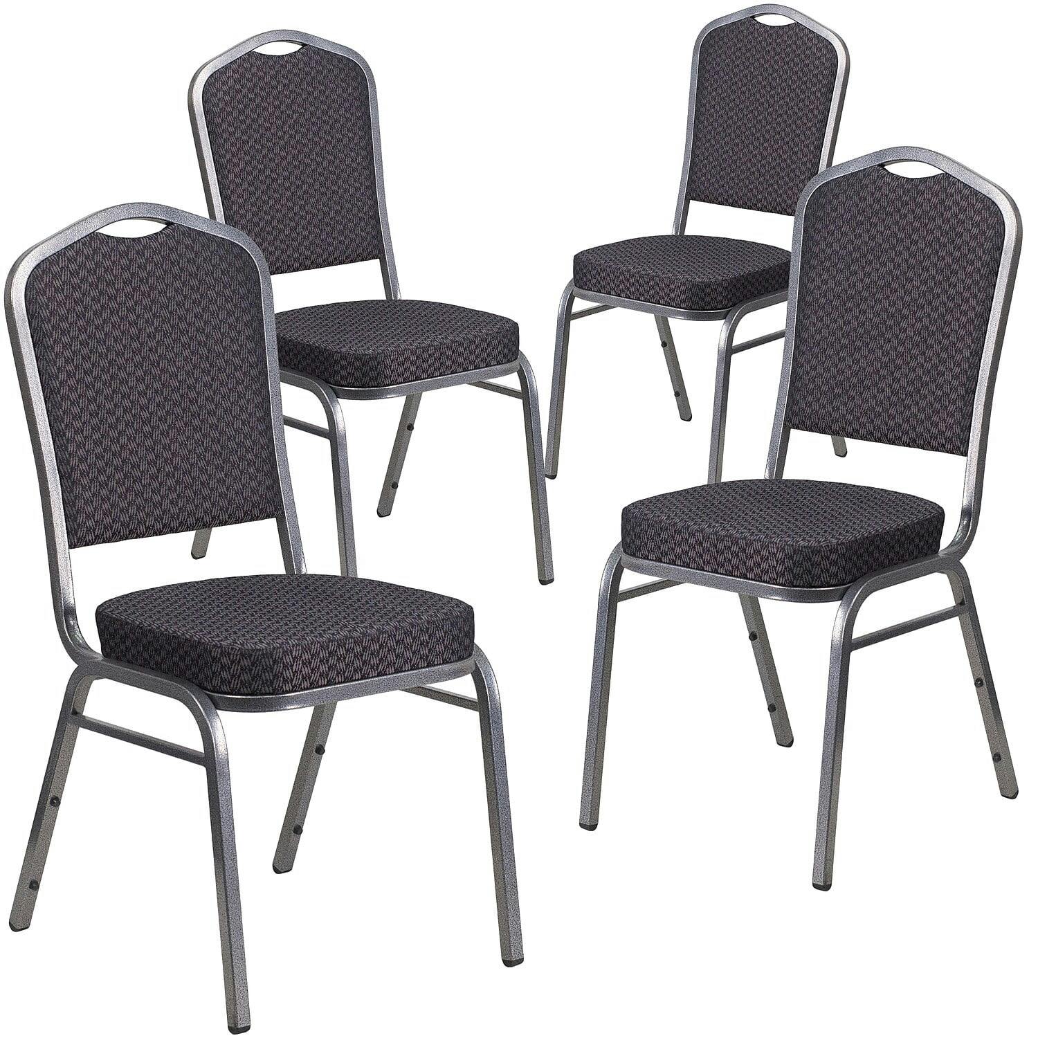 Elegant Crown Back Black Fabric Side Chair with Silver Metal Frame