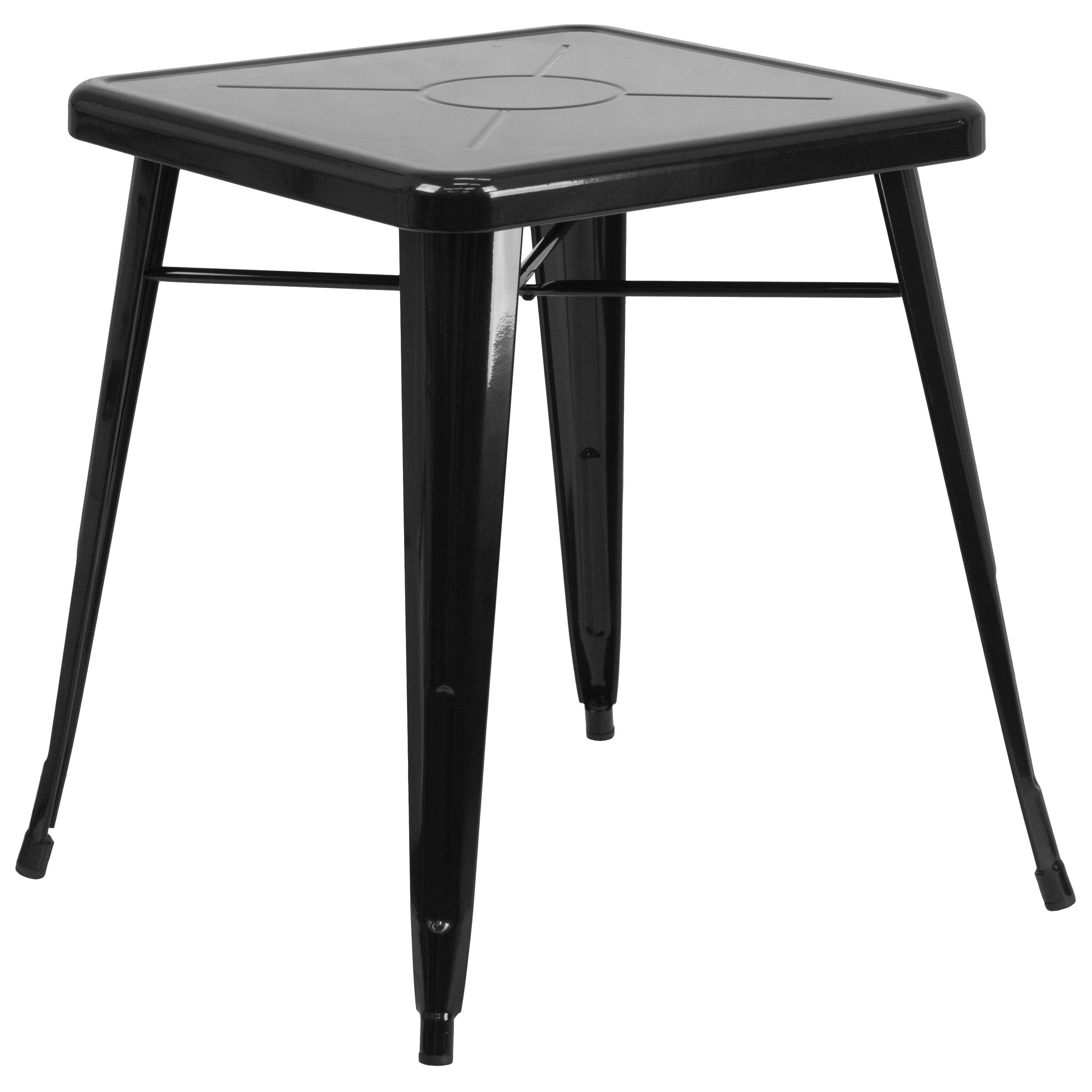 Compact 23.75'' Square Black Metal Indoor-Outdoor Dining Table