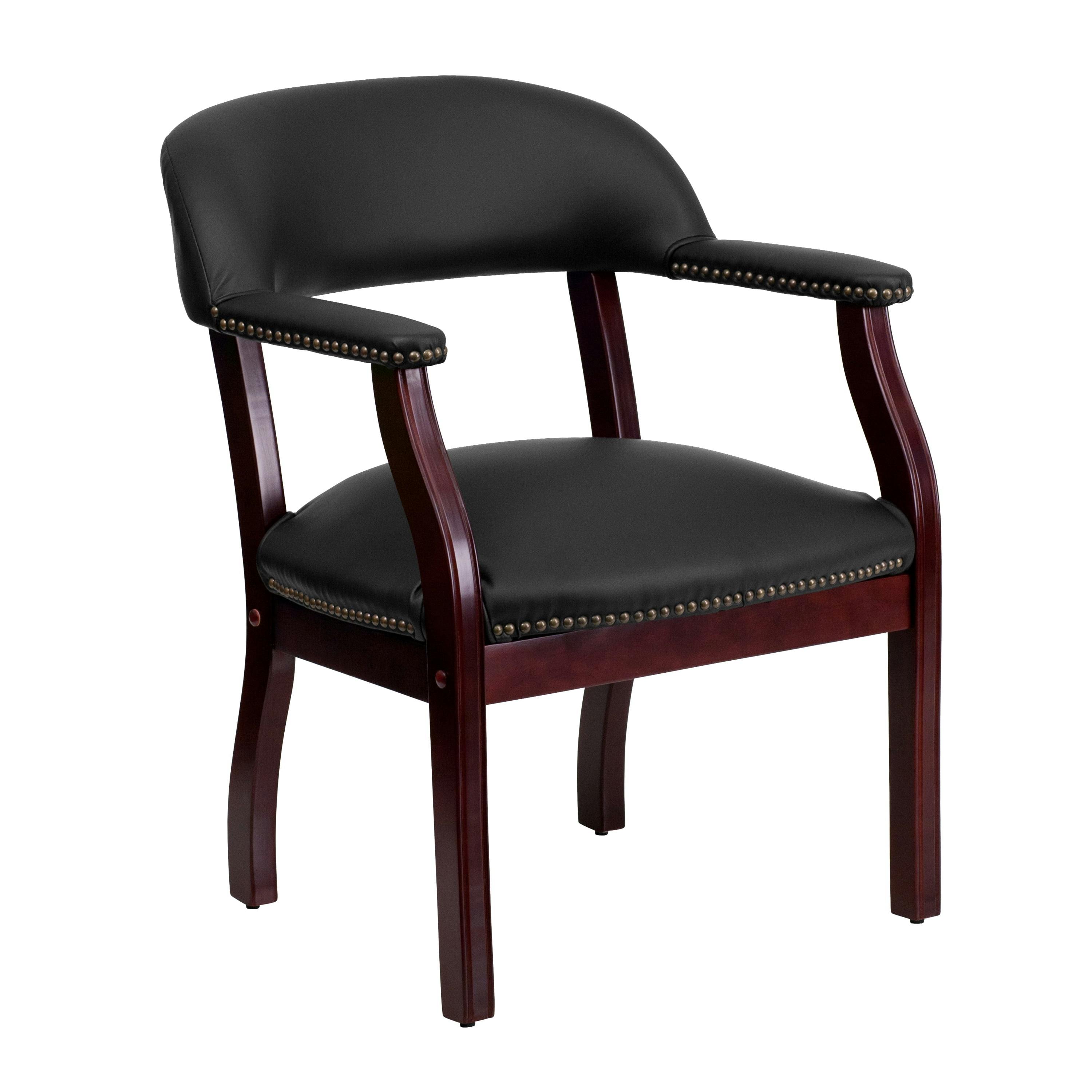 Elegant Black LeatherSoft Conference Chair with Brass Nail Accents
