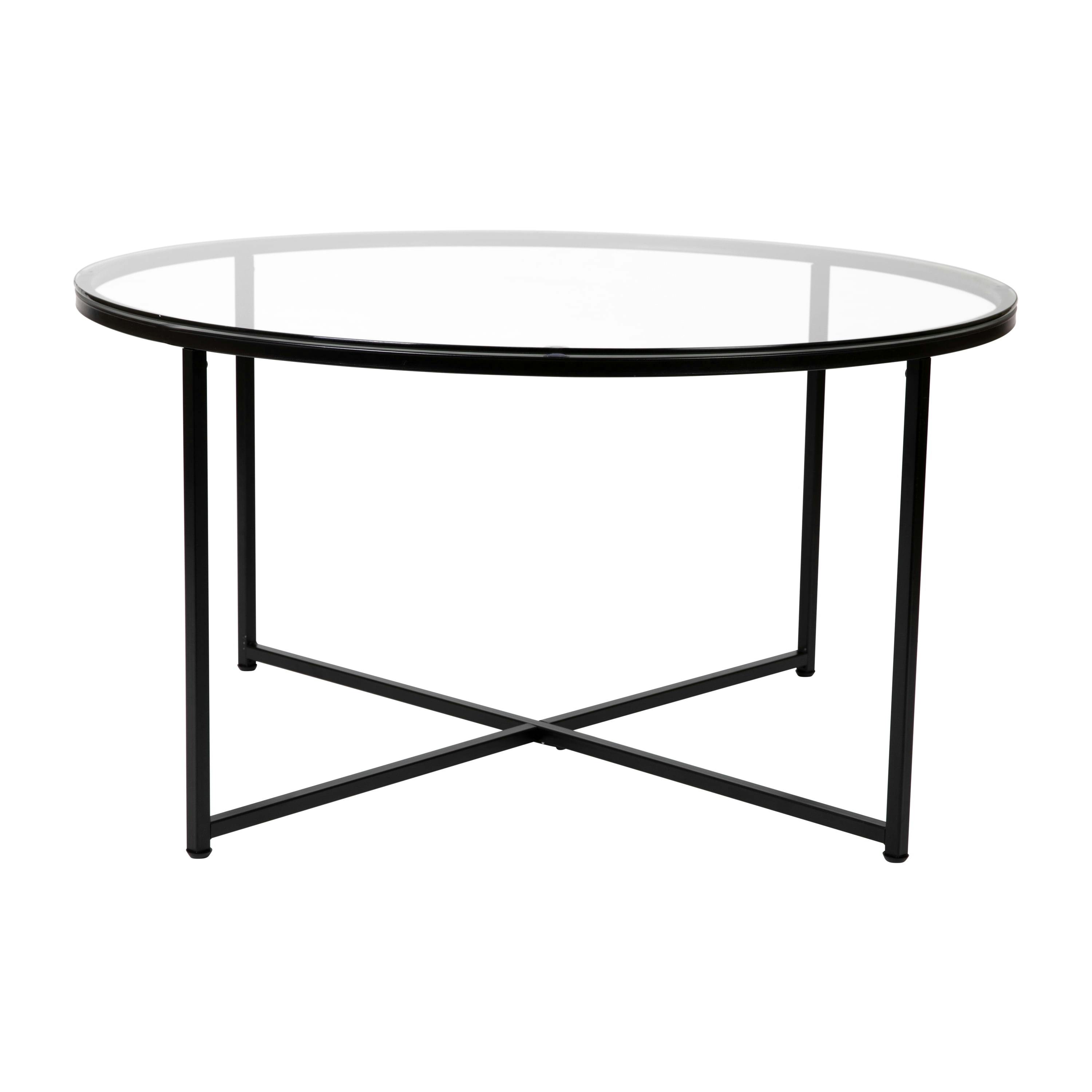 Elegant 35.5" Round Clear Glass Coffee Table with Matte Black Frame