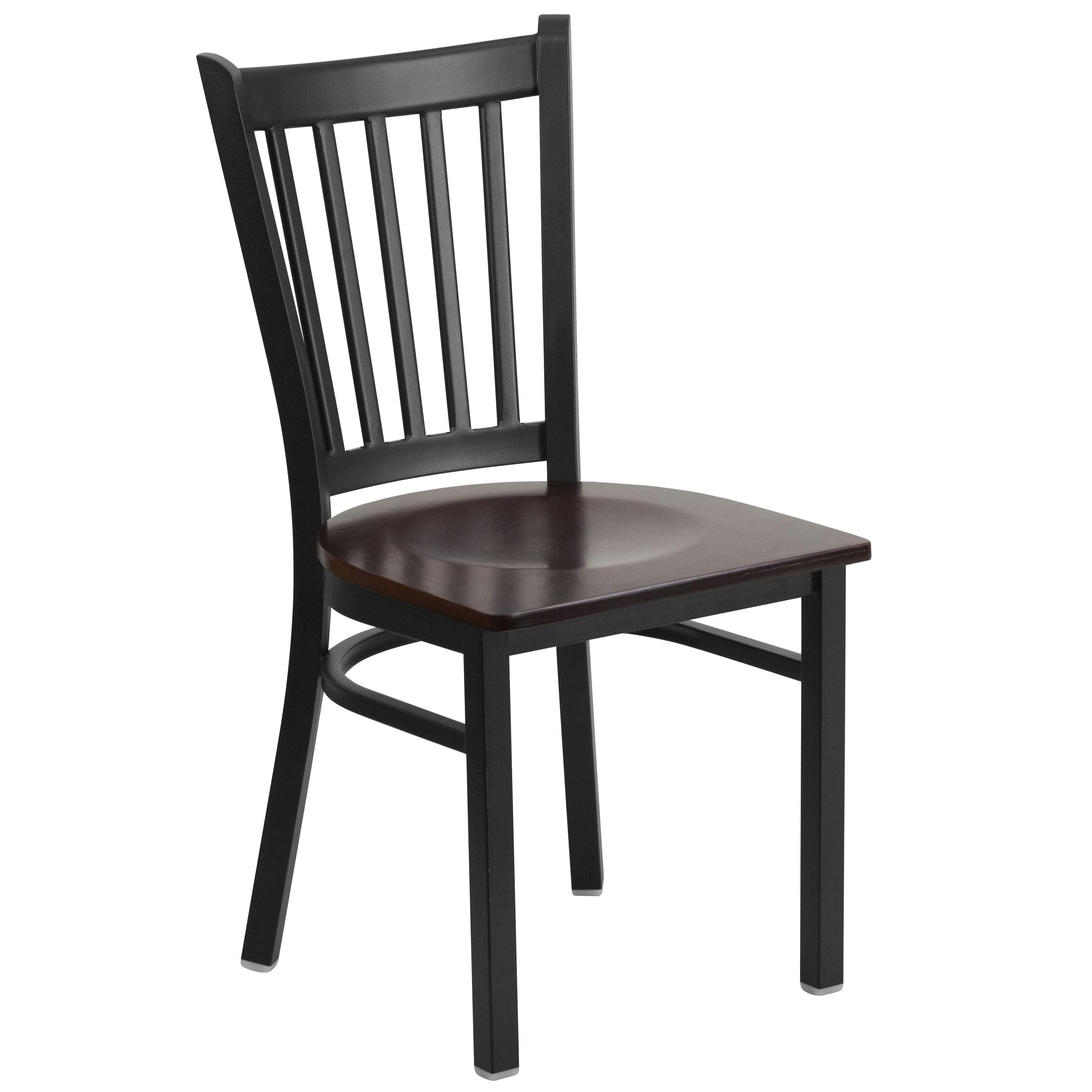 Windsor High Slat Side Chair in Black Steel & Walnut Wood