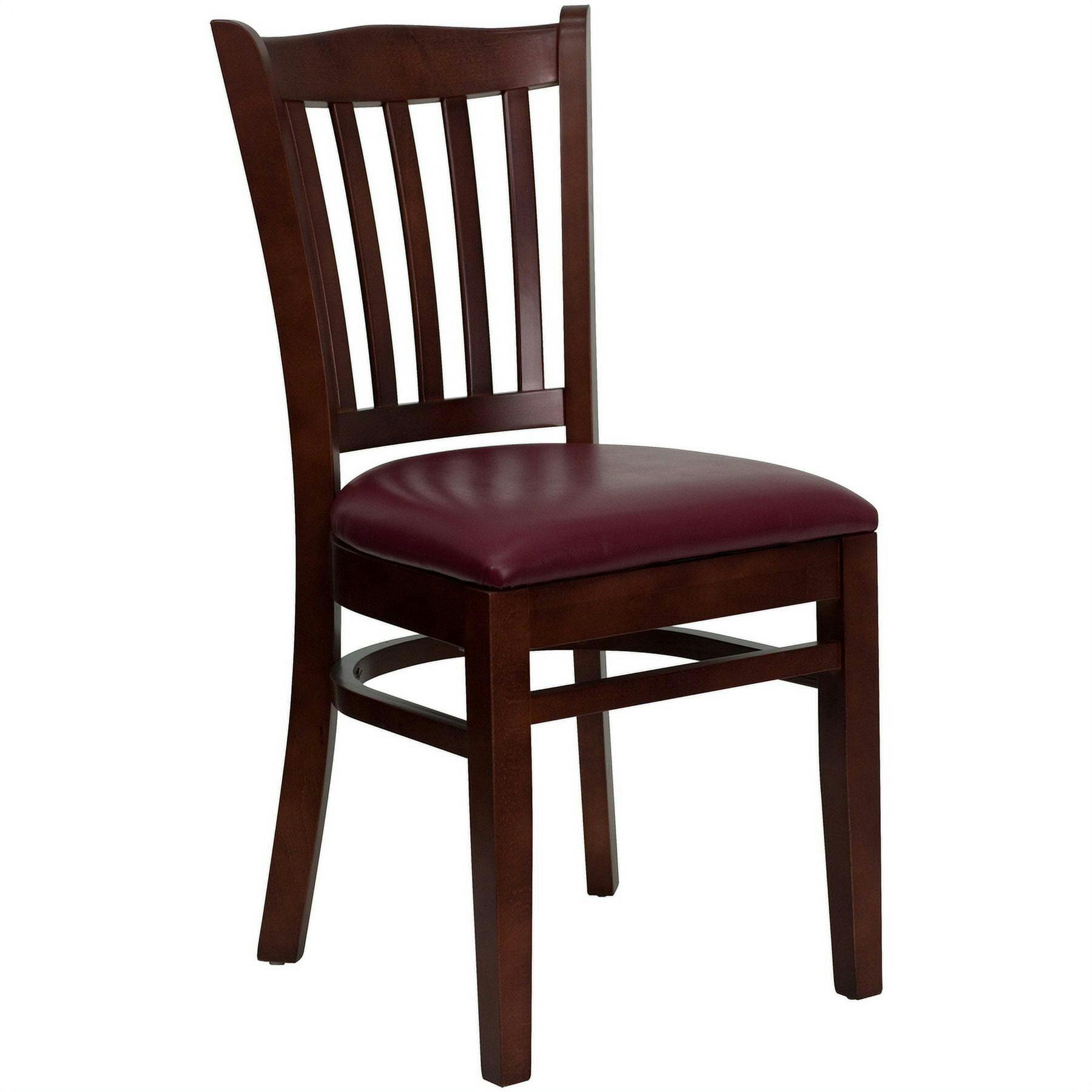 Windsor High Slat Back Mahogany Wood Chair with Burgundy Vinyl Seat