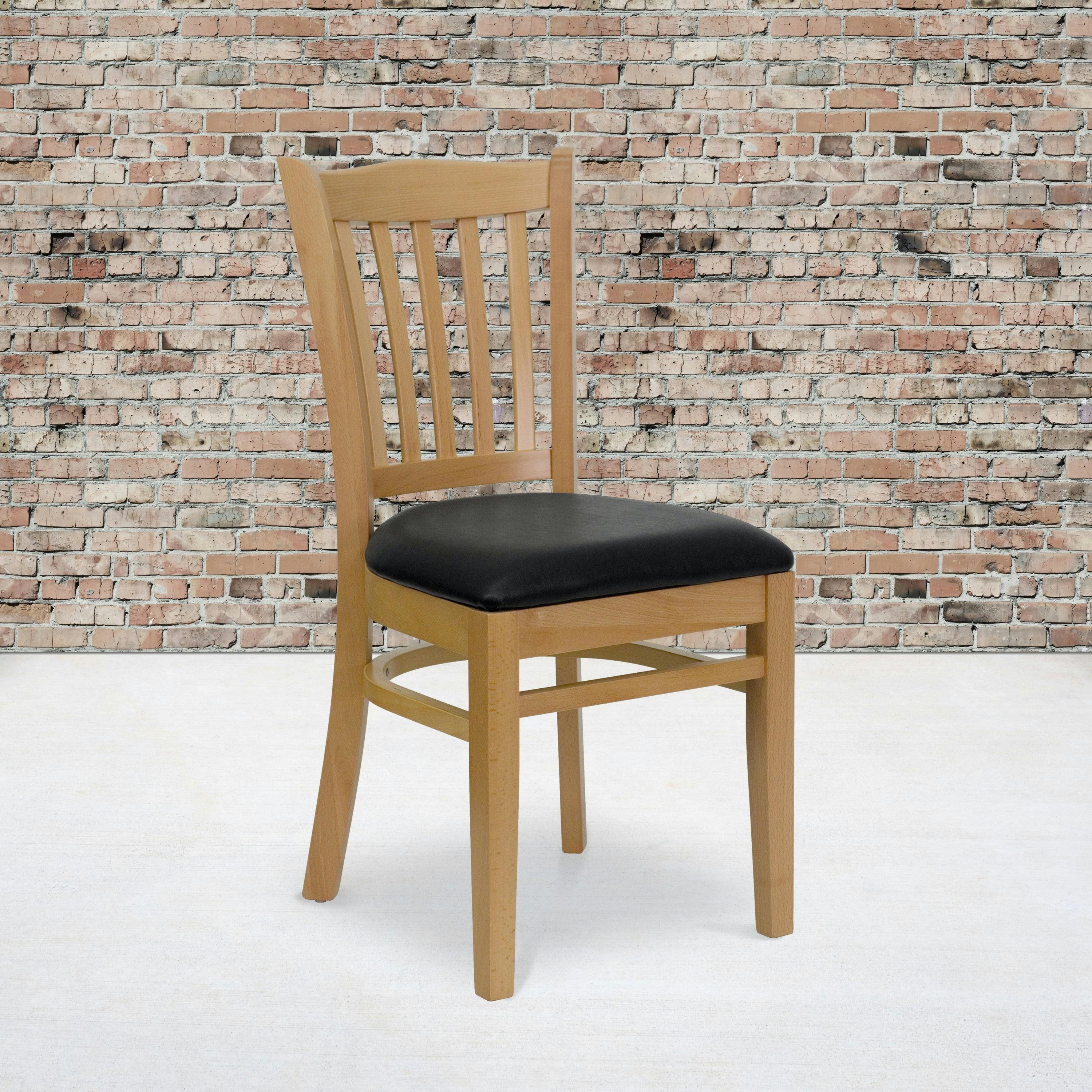 Elegant Windsor High Slat Side Chair in Natural Wood with Black Vinyl Seat