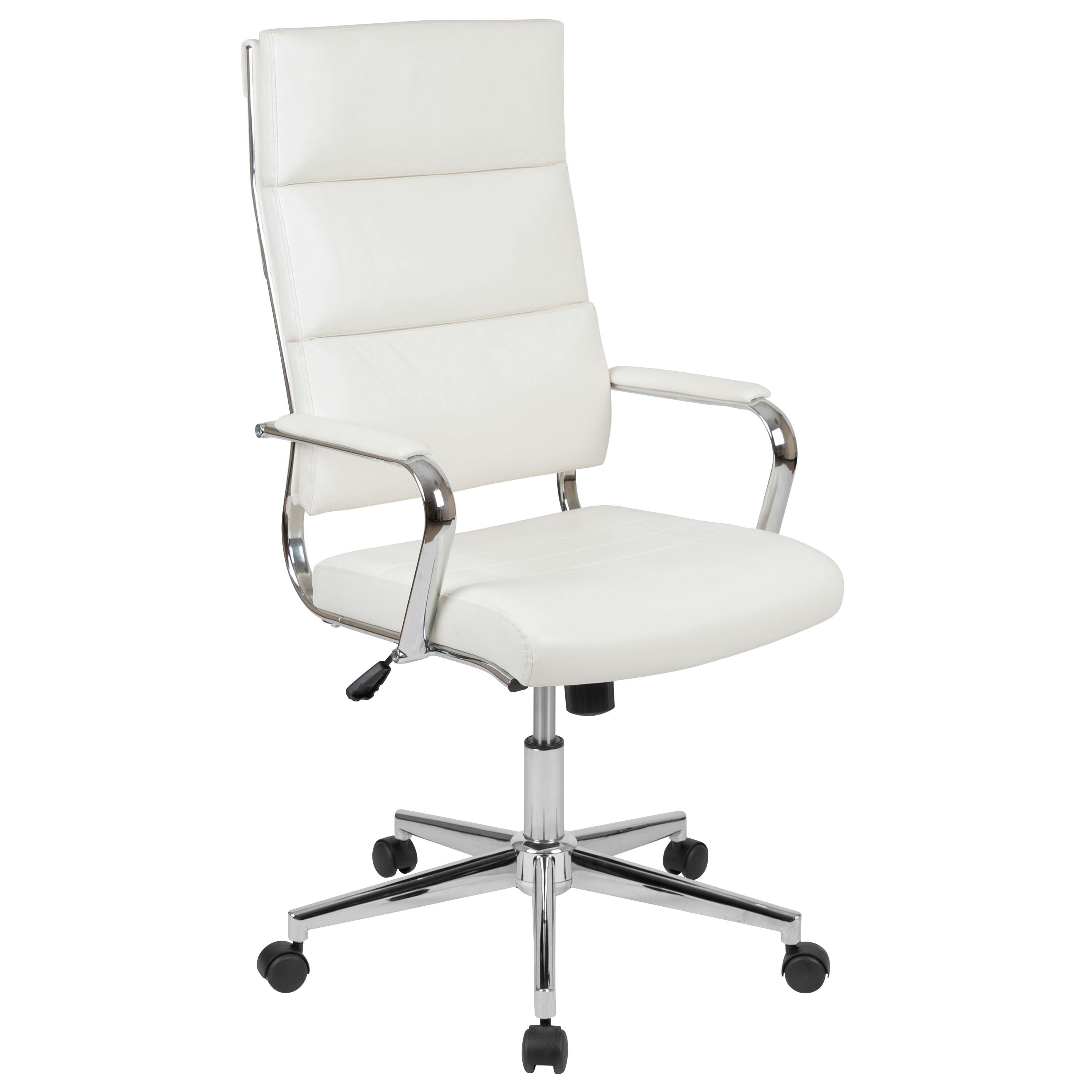 Exquisite White LeatherSoft & Chrome High-Back Executive Swivel Chair