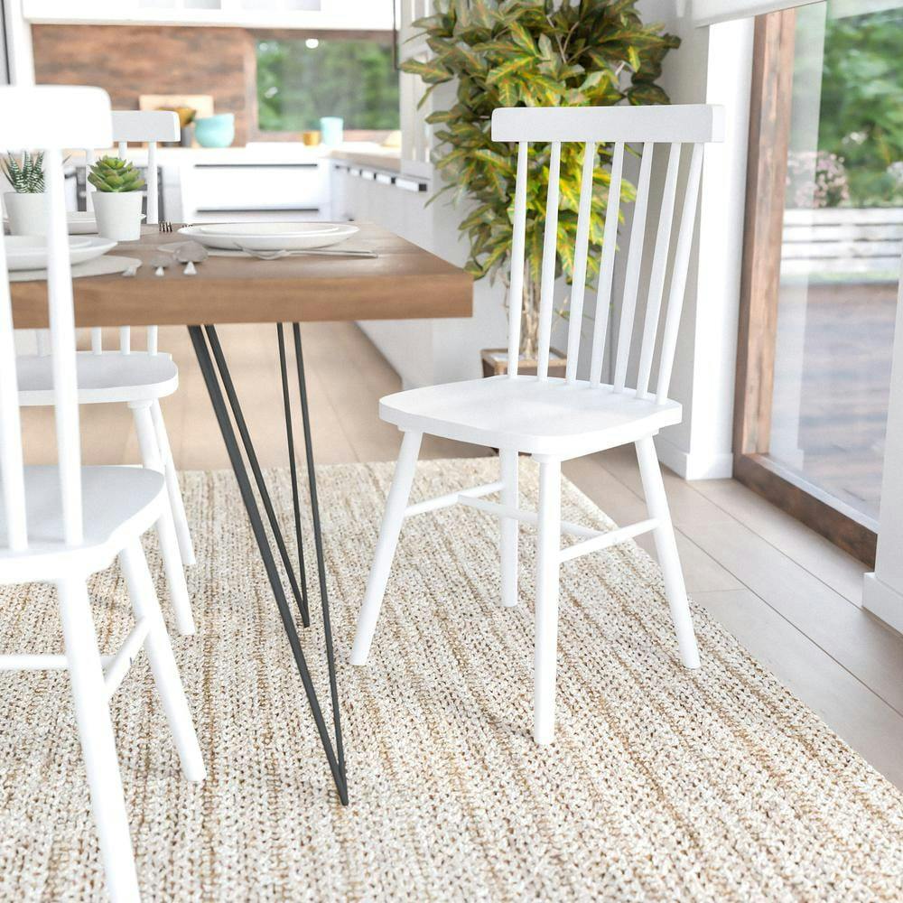 Elegant Windsor White Slat Wood Side Chair
