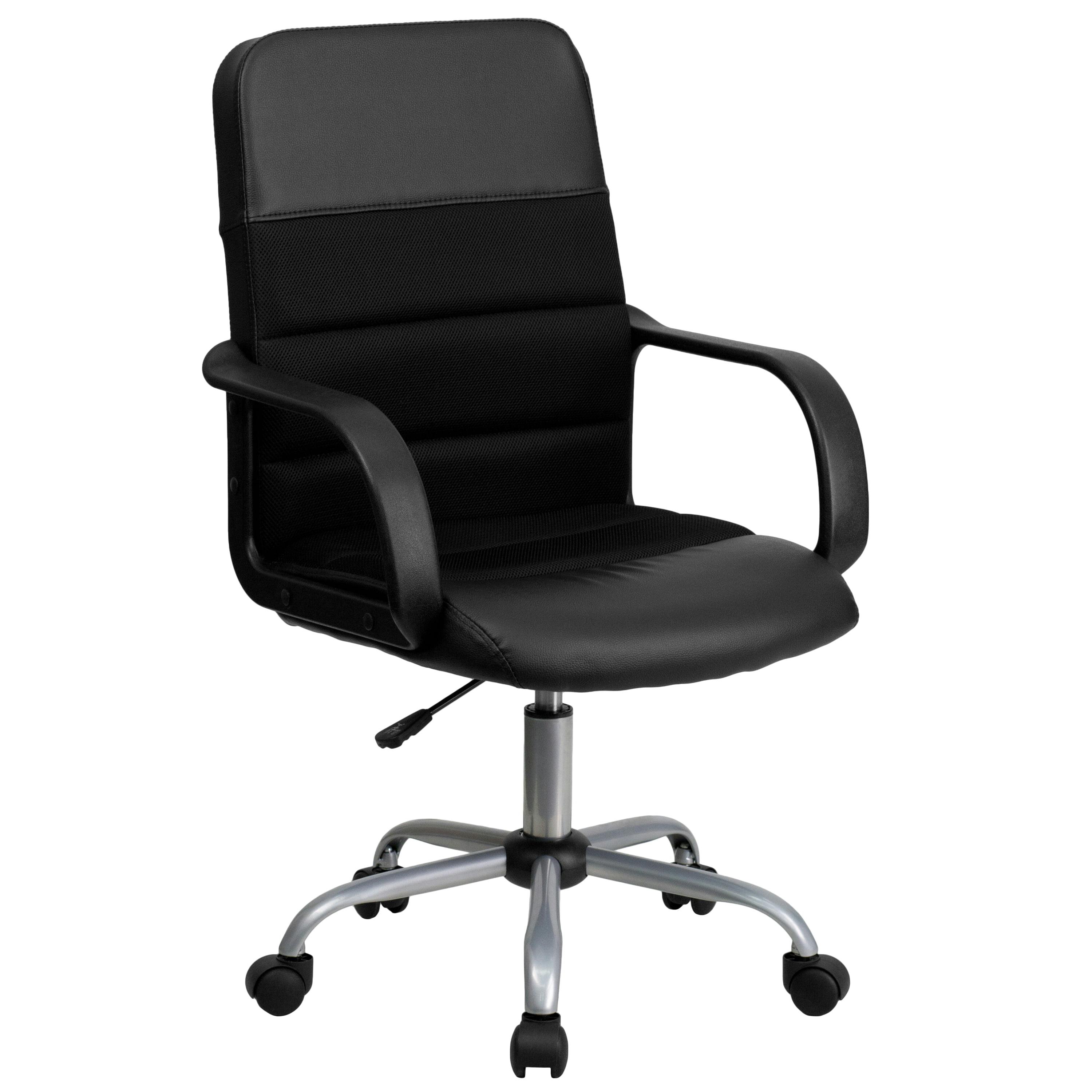 360° Swivel Mid-Back Black Leather Mesh Task Chair with Fixed Arms
