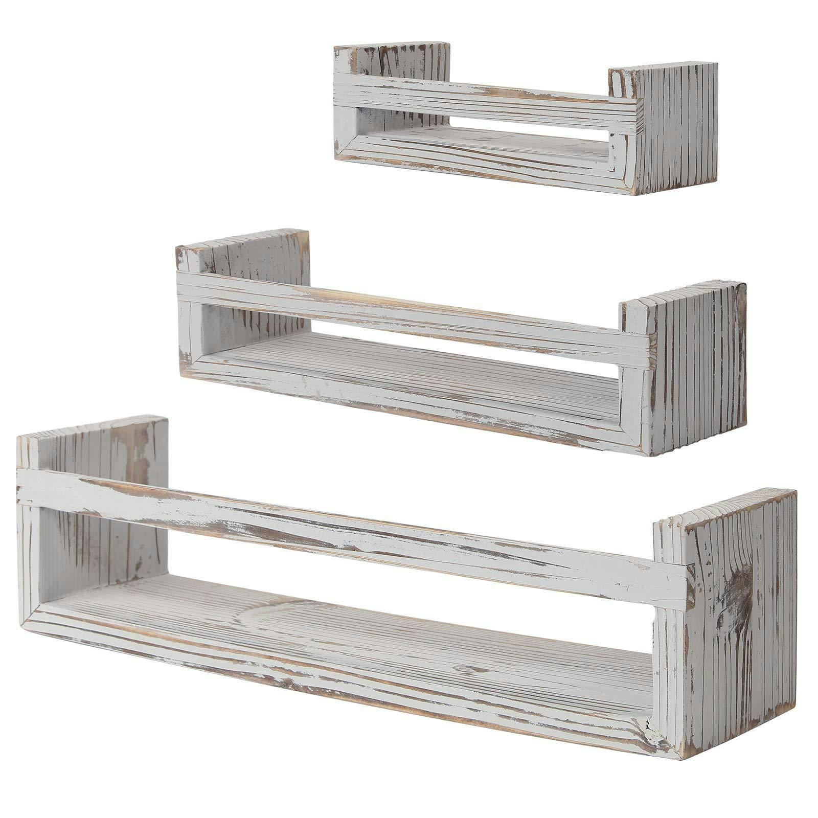 Rustic White U-Shape Floating Shelves - 3 Piece Set for Versatile Display