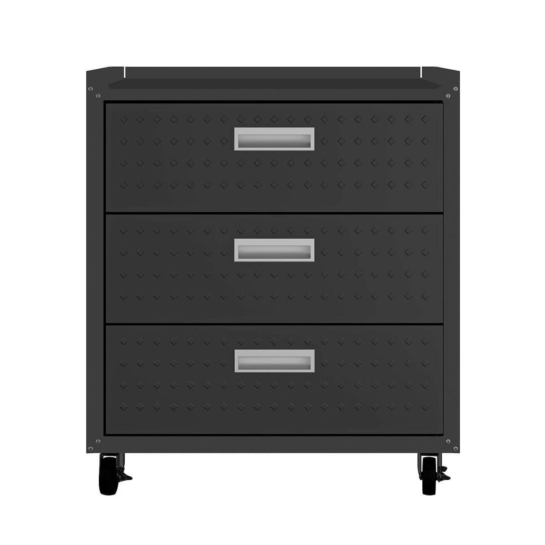 Charcoal Grey 31.5" Steel Mobile Garage Chest with 3 Drawers