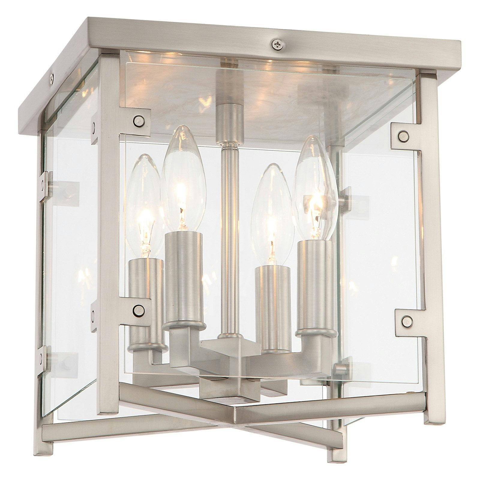 Danbury 4-Light Brushed Nickel Flush Mount with Clear Glass Panels