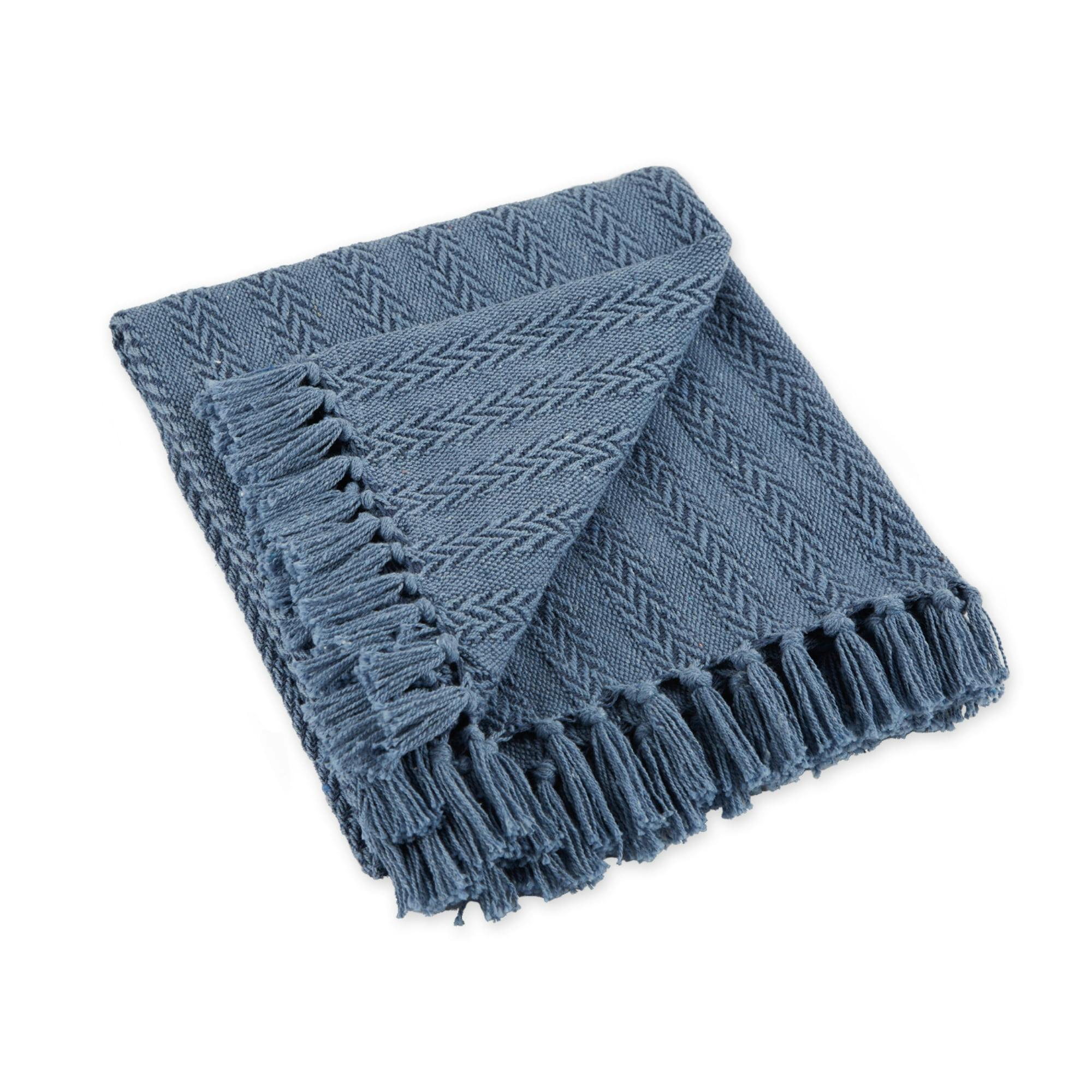French Blue Cotton Sherpa Full-Size Cozy Throw
