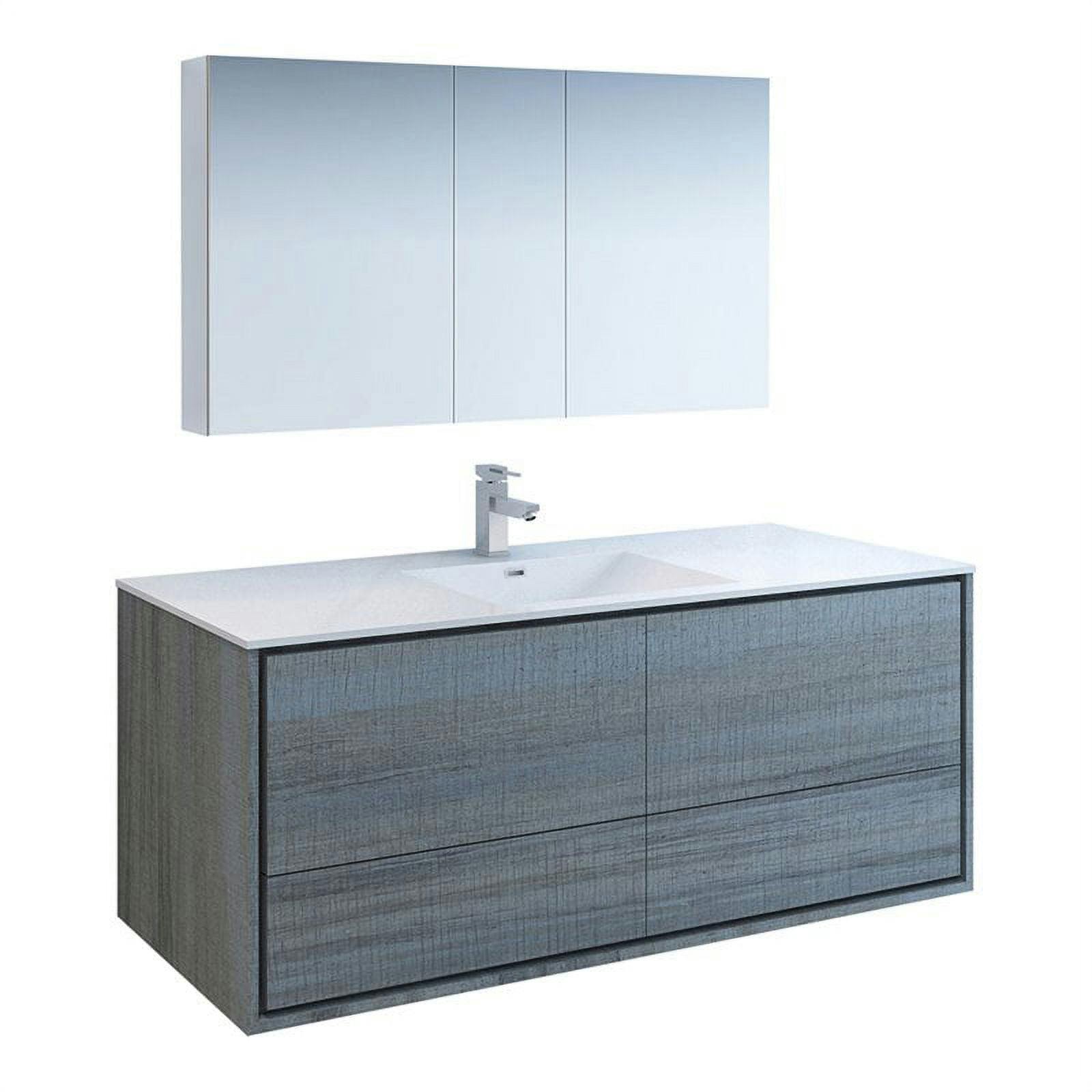 Ocean Gray 60" Wall Hung Single Sink Acrylic Vanity Set with Medicine Cabinet