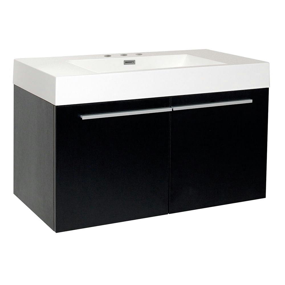 Sleek Black 35" Modern Wall-Mounted Vanity with Integrated Sink