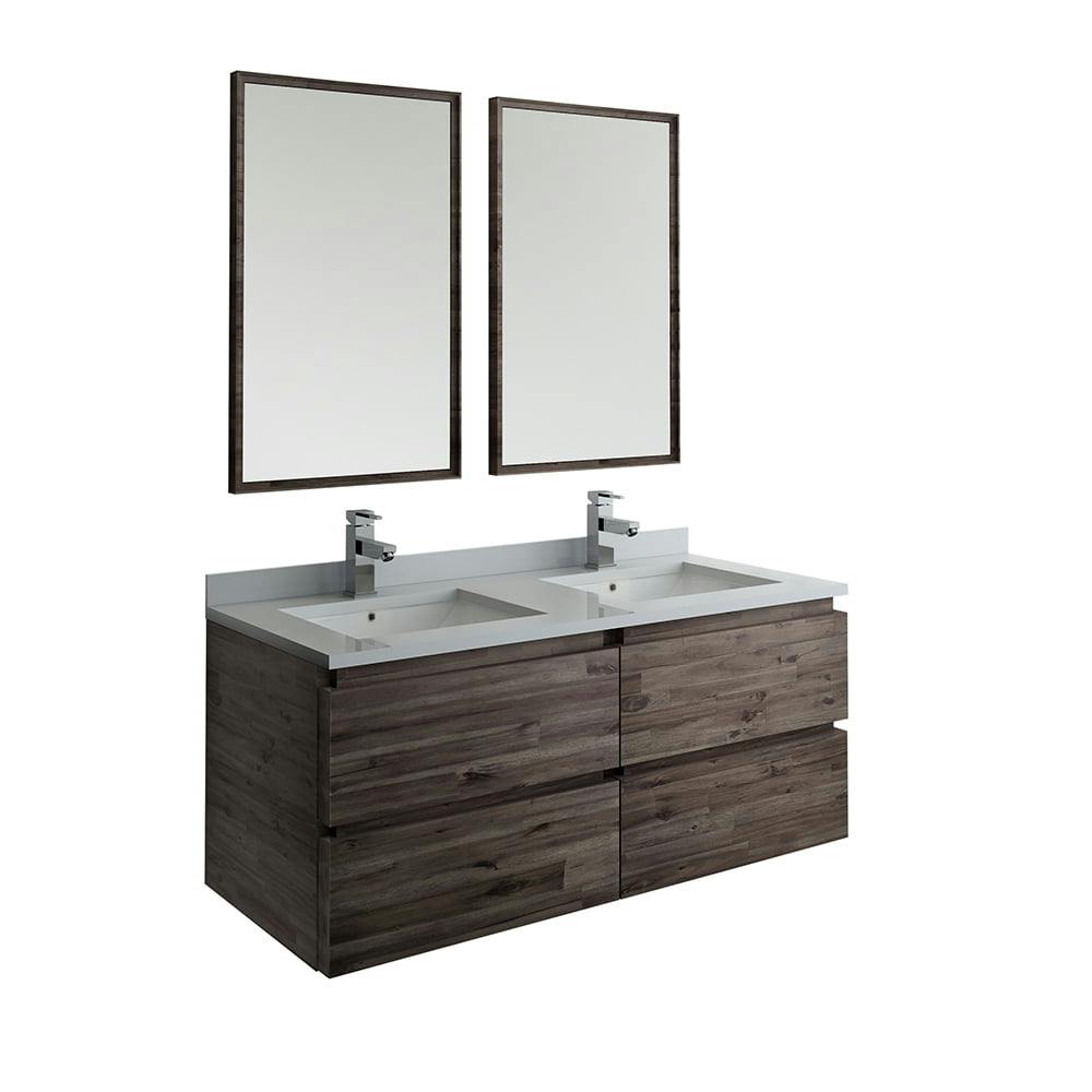 Elegant 48" Acacia Wood Double Sink Vanity Set with Quartz Countertop