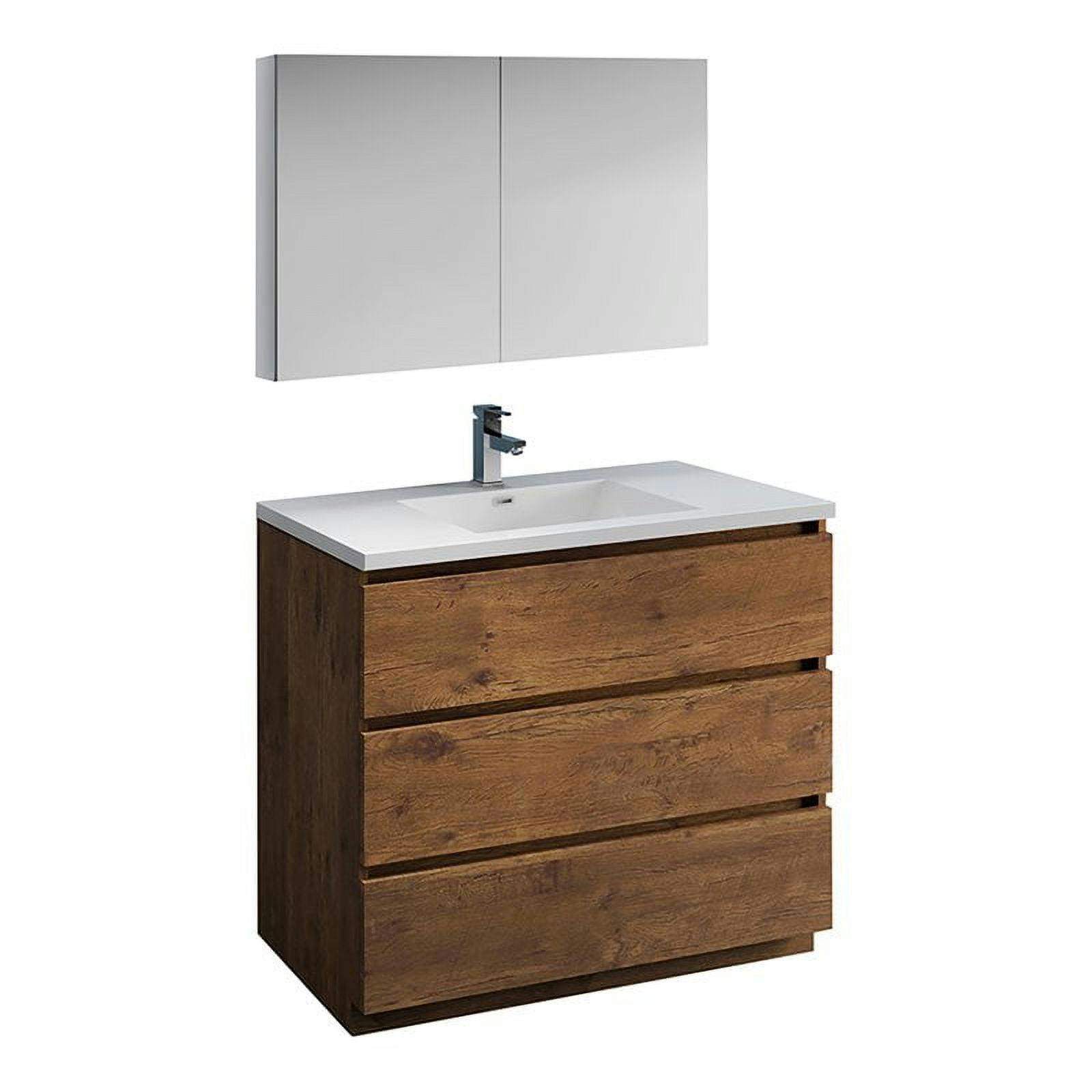 Modern Rosewood 39.5" Bathroom Vanity Set with Integrated Sink and Medicine Cabinet
