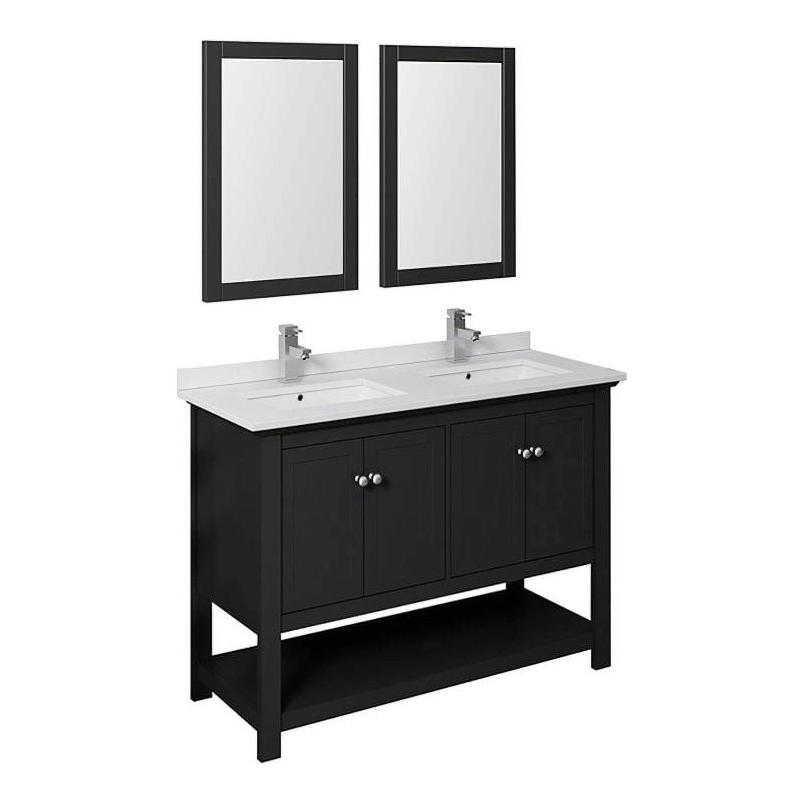 Elegant 48" Black Double Sink Vanity Set with Quartz Top & Mirrors