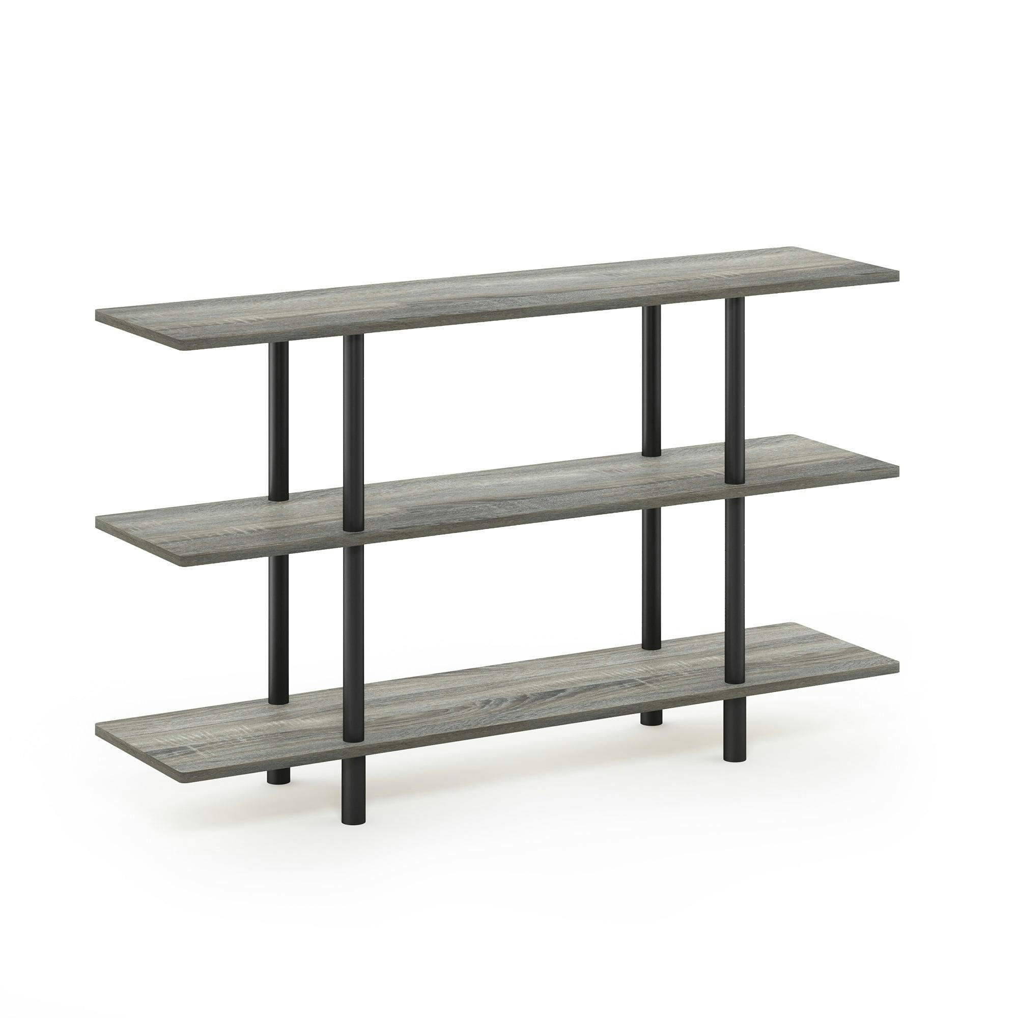 Elegant French Oak Grey & Black 3-Tier Display Shelf