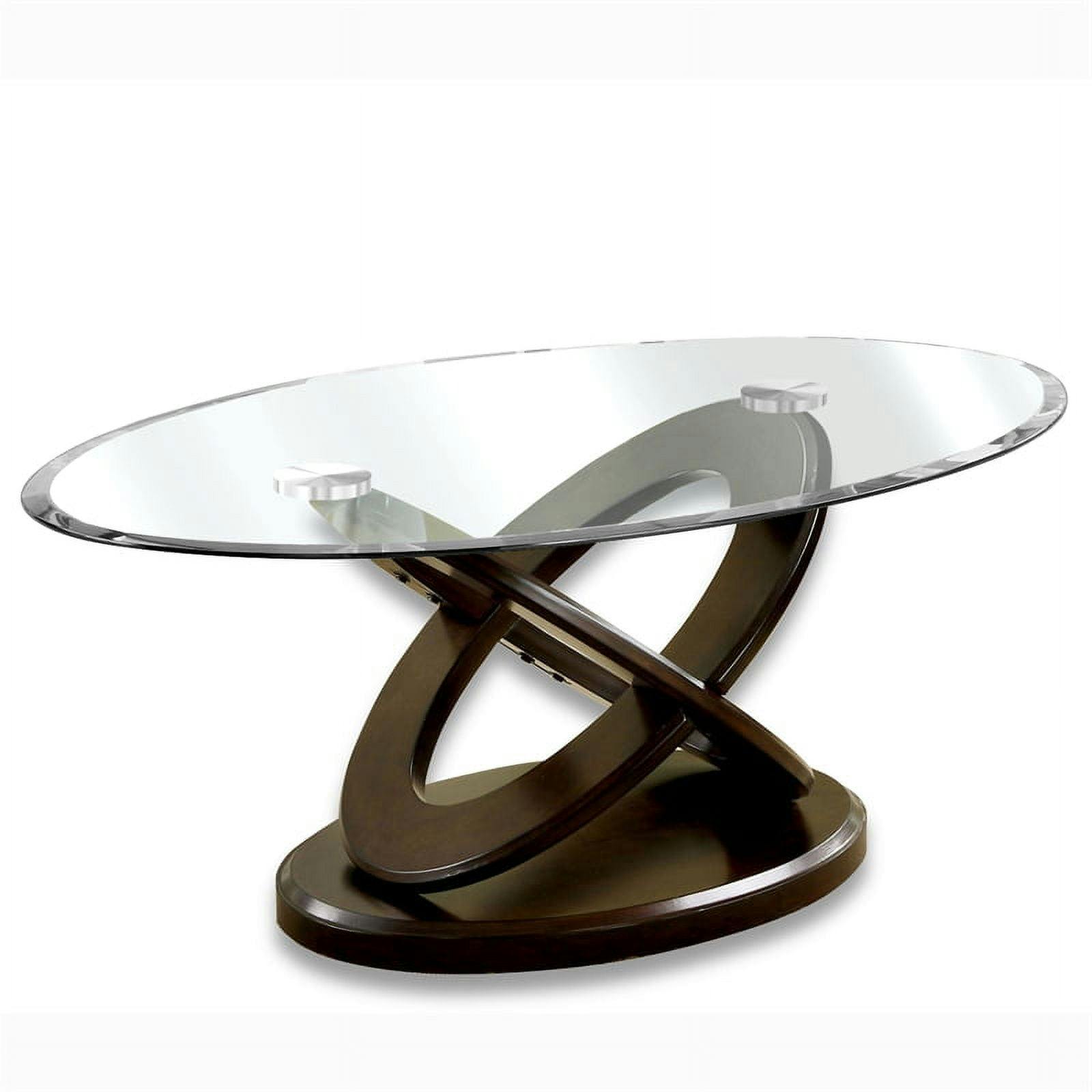 Contemporary Dark Walnut Oval Glass-Top Coffee Table