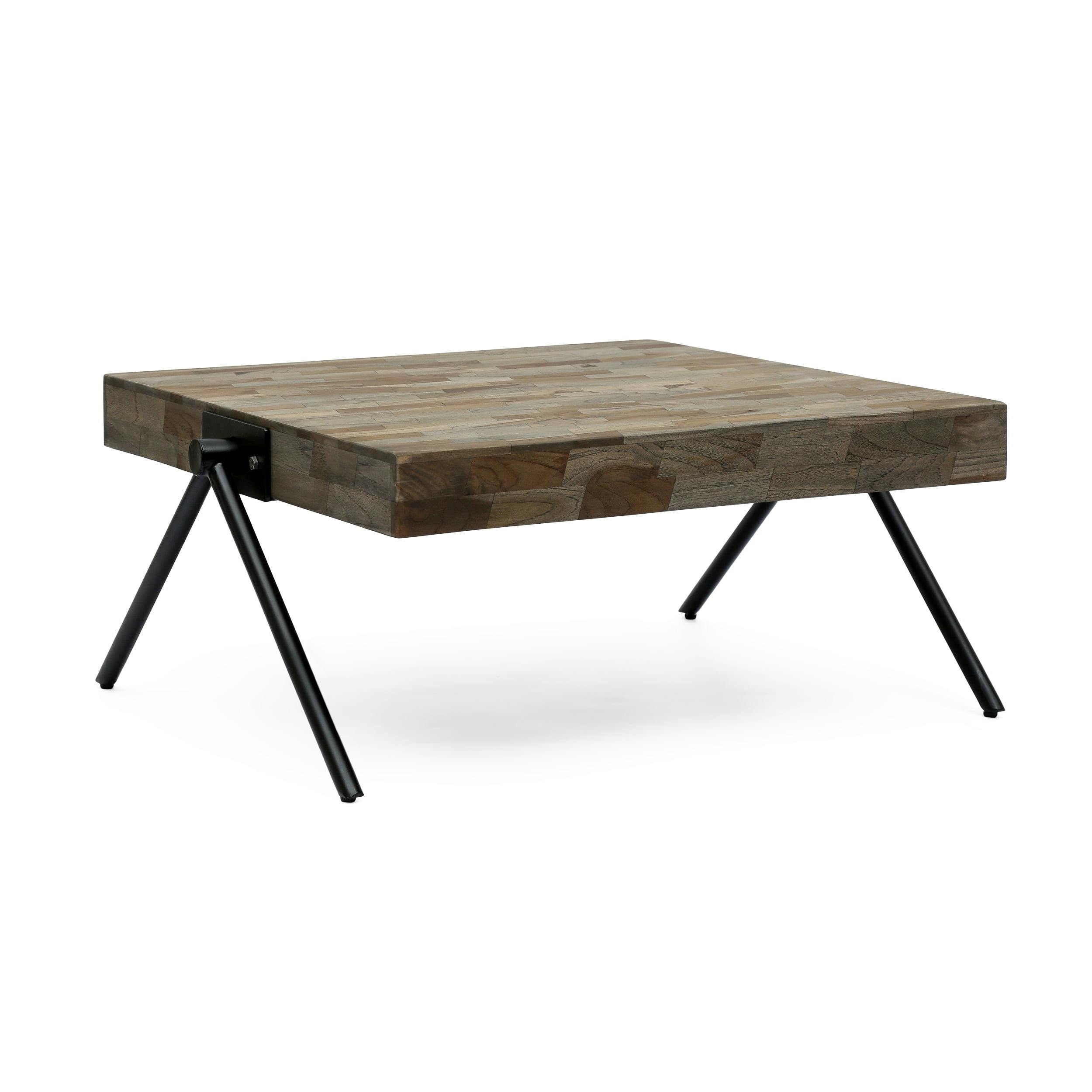 Delliah Square Industrial Mango Wood and Iron Coffee Table, Black/Gray