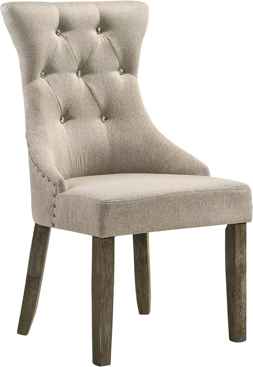 Elegant Beige Upholstered Dining Side Chair with Reclaimed Gray Wood Frame