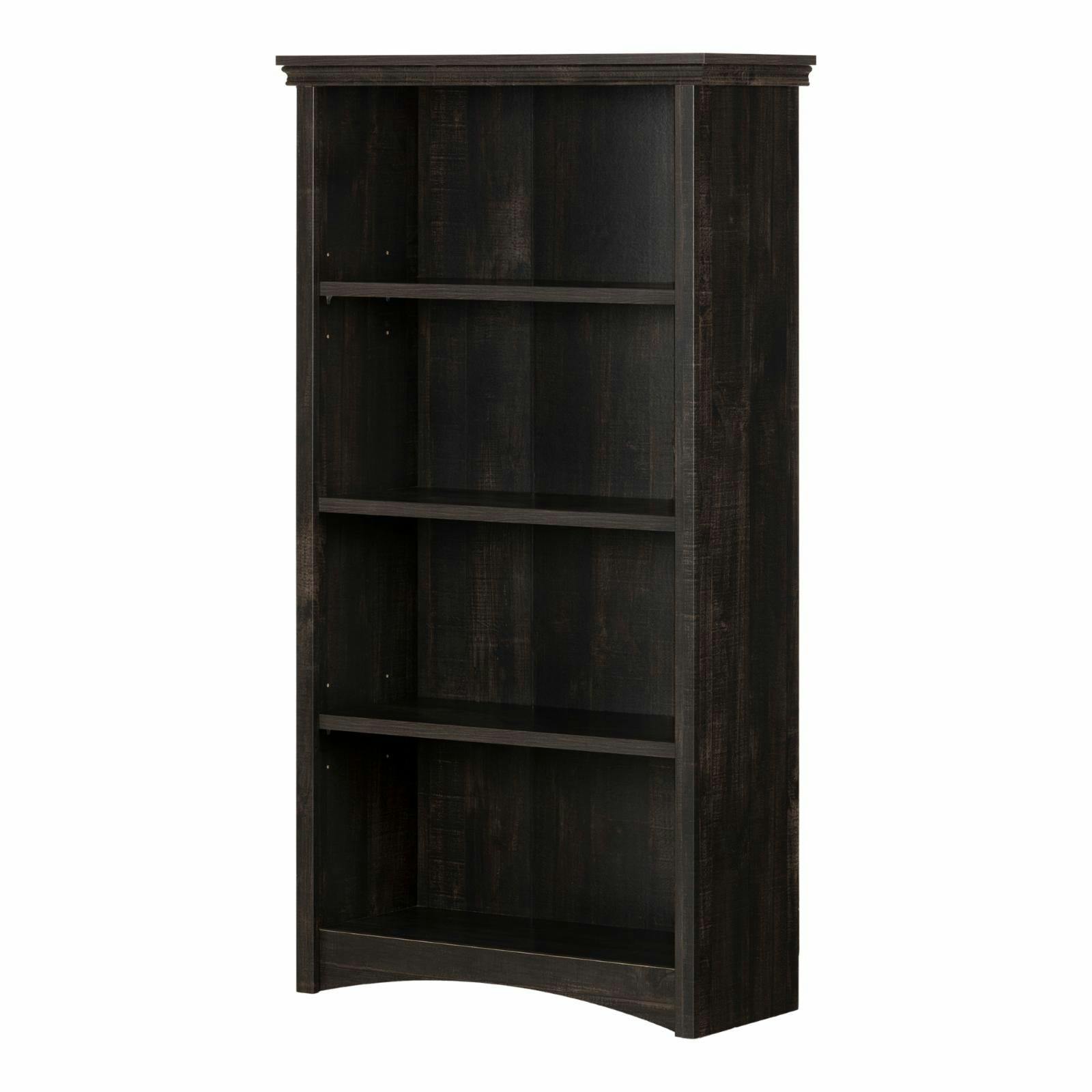 Elegant Rubbed Black Wood Adjustable 4-Shelf Bookcase