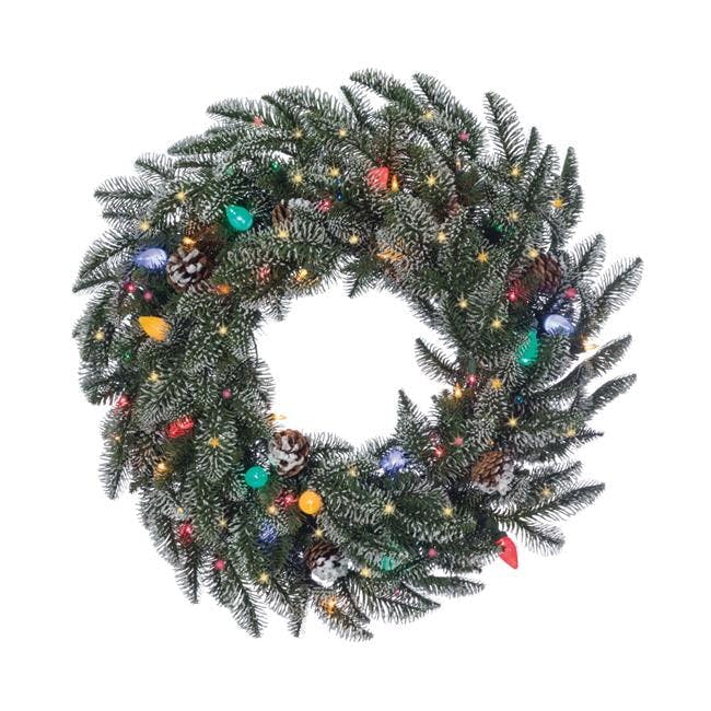 Winter Pine 24" Outdoor Prelit Christmas Wreath with Multicolor LED Lights