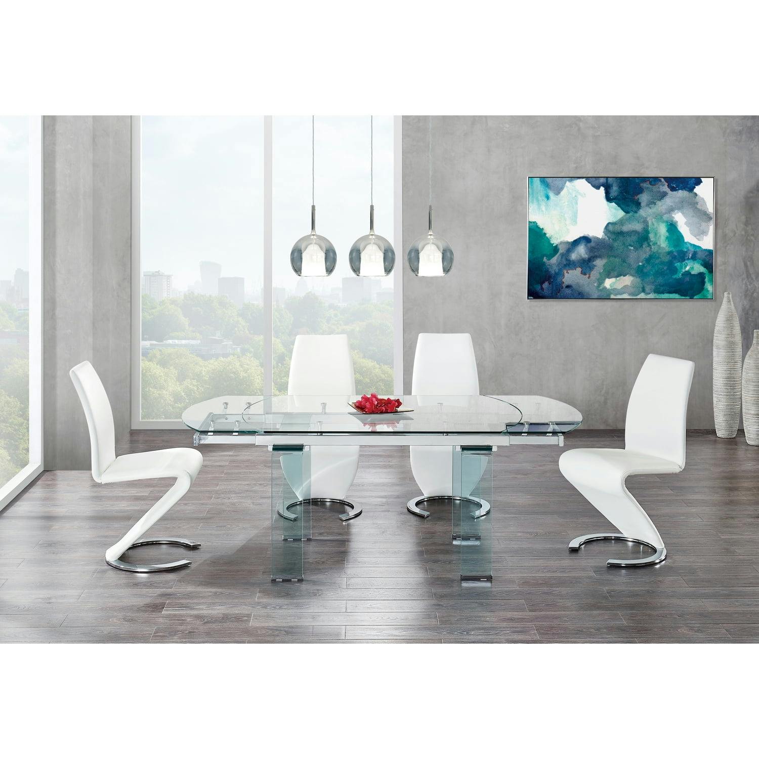 Sleek Extendable Glass Dining Table with Chrome Accents, 55"-79"