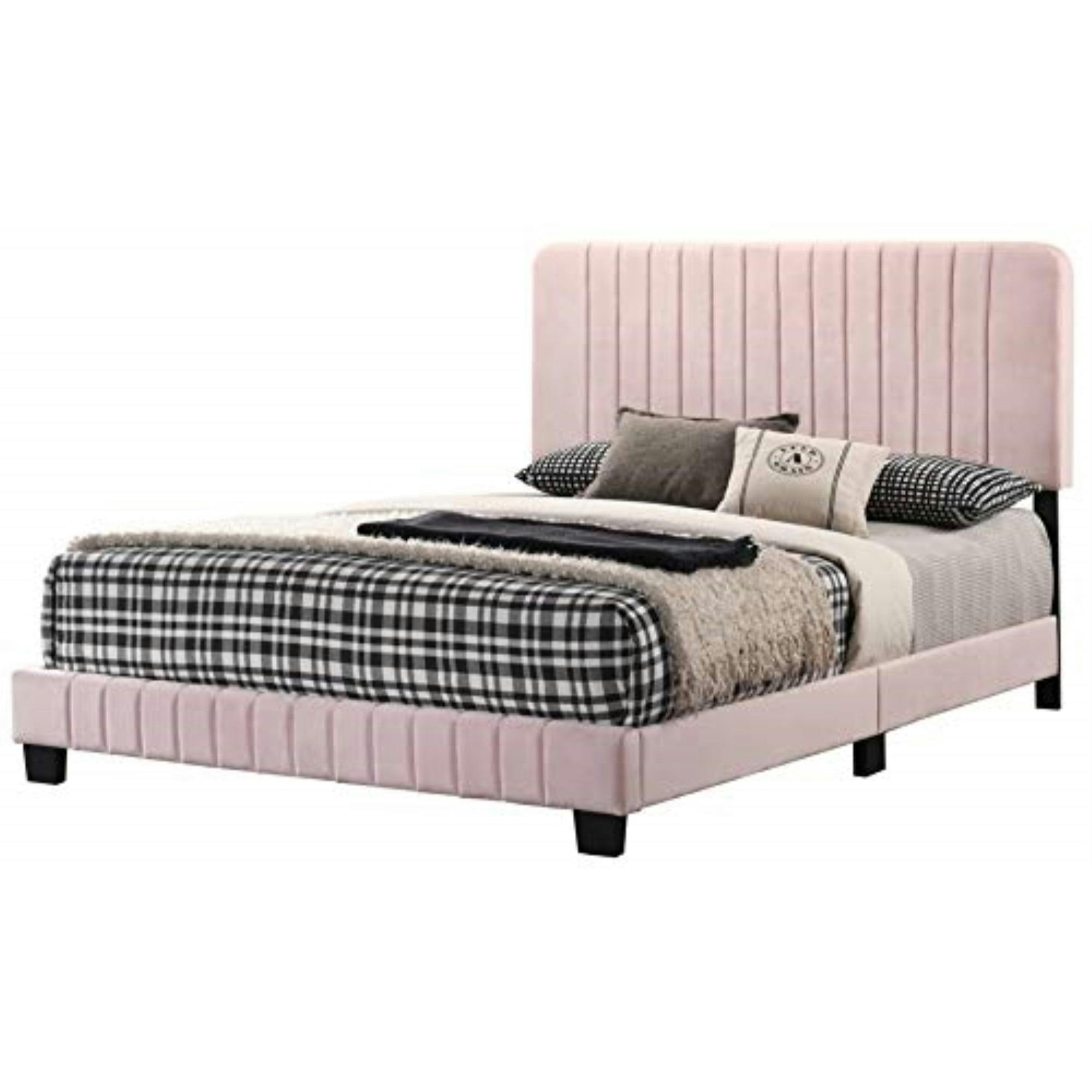 Elegant King-Sized Velvet Upholstered Bed with Tufted Headboard