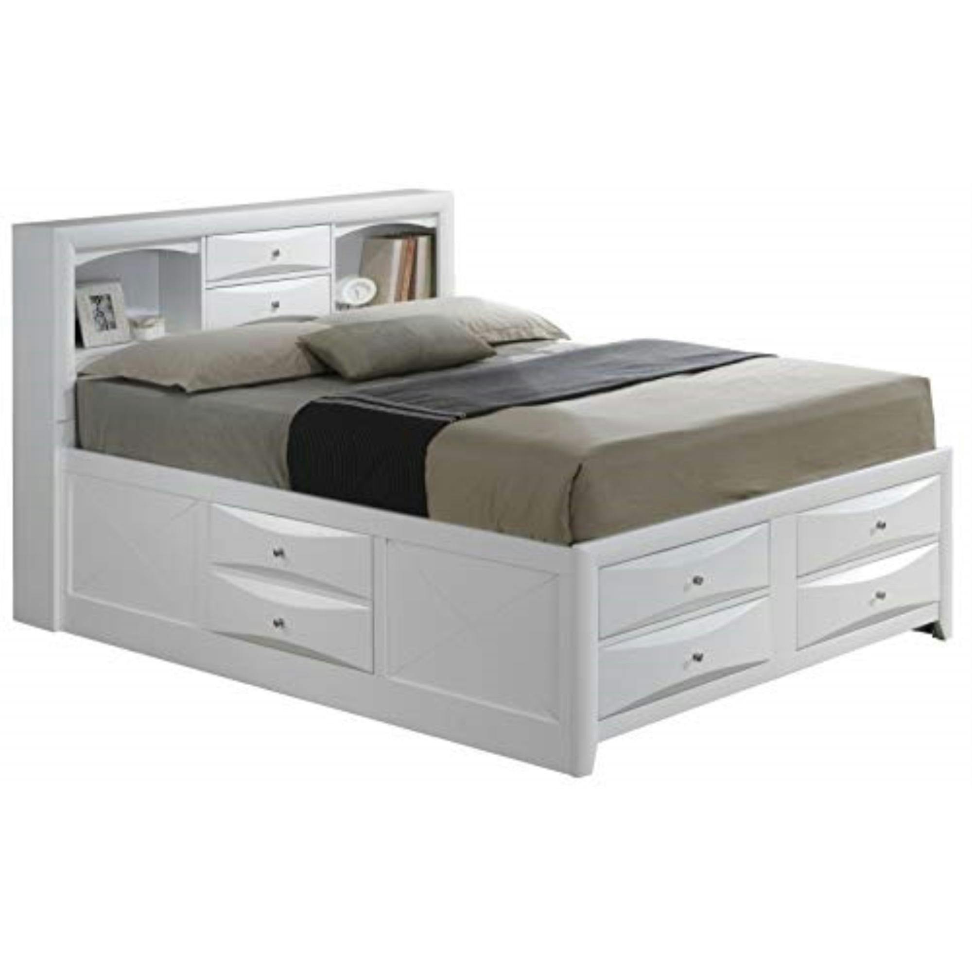 Marilla White King-Sized Captain's Bed with Bookcase and Storage Drawers