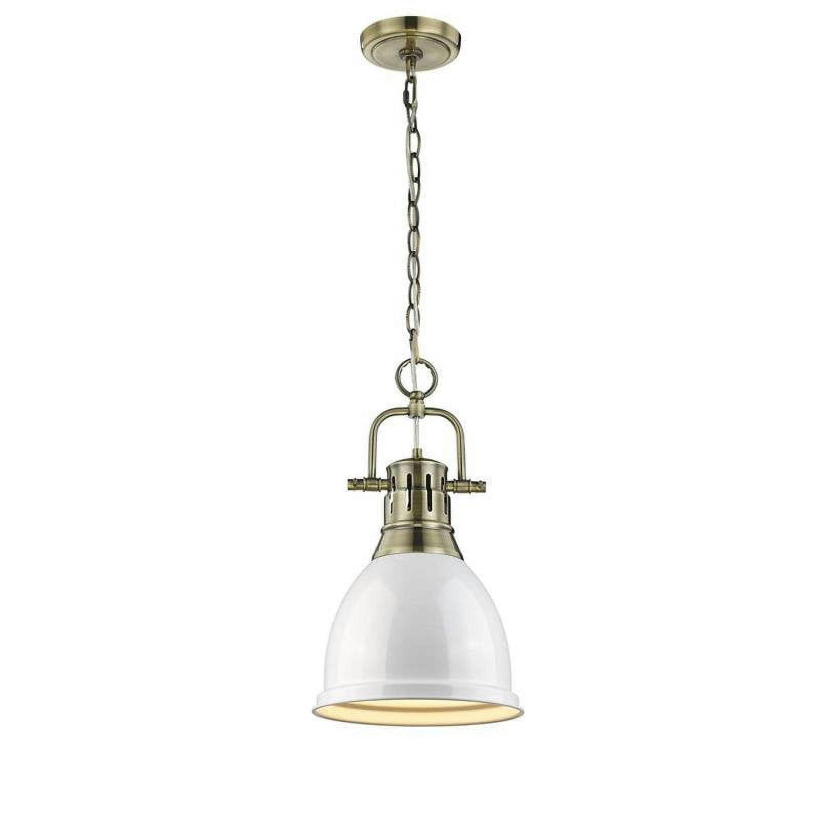 Transitional Aged Brass Mini Pendant with White Shade