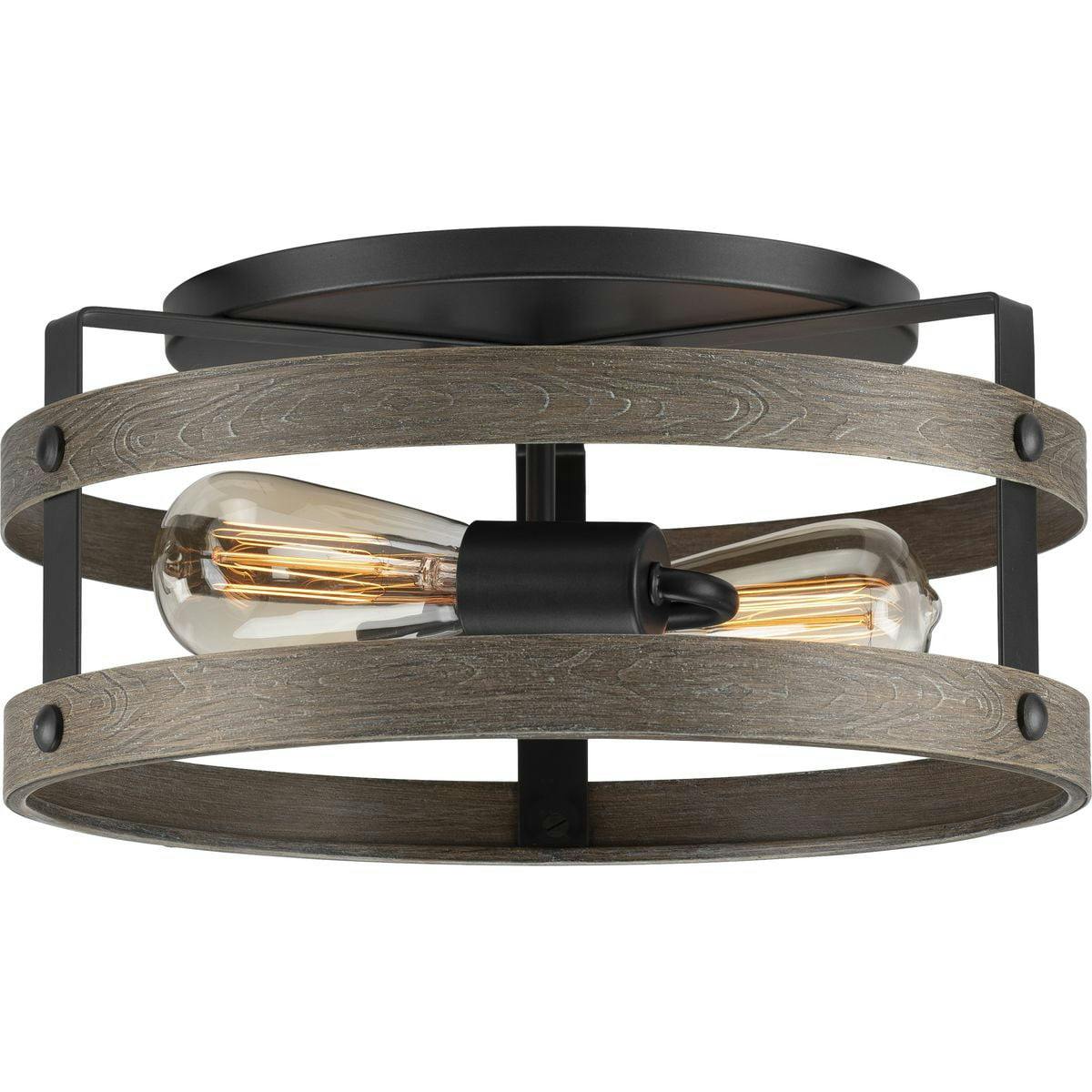 Gulliver 14'' Graphite Modern Farmhouse Flush Mount Ceiling Light with Faux-Wood Accents