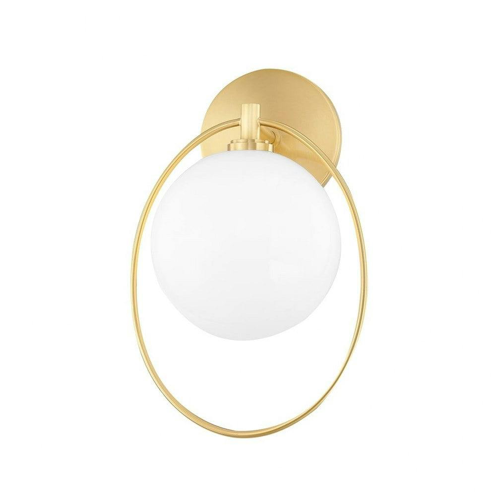 Eloise Aged Brass Dimmable Glass Sconce with Opal Shade