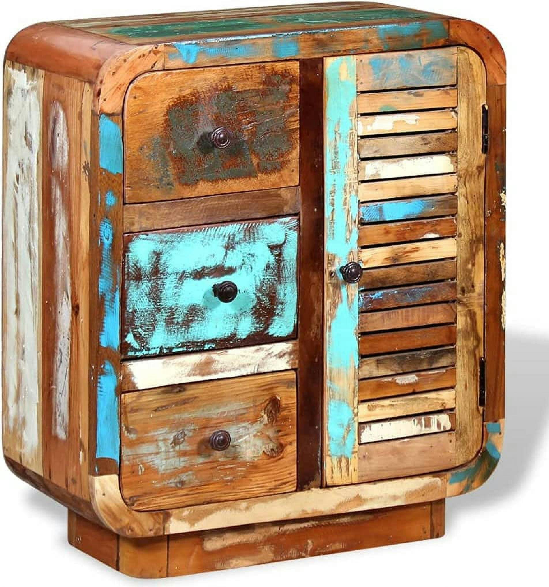 Multicolor Solid Reclaimed Wood Sideboard with 3 Drawers