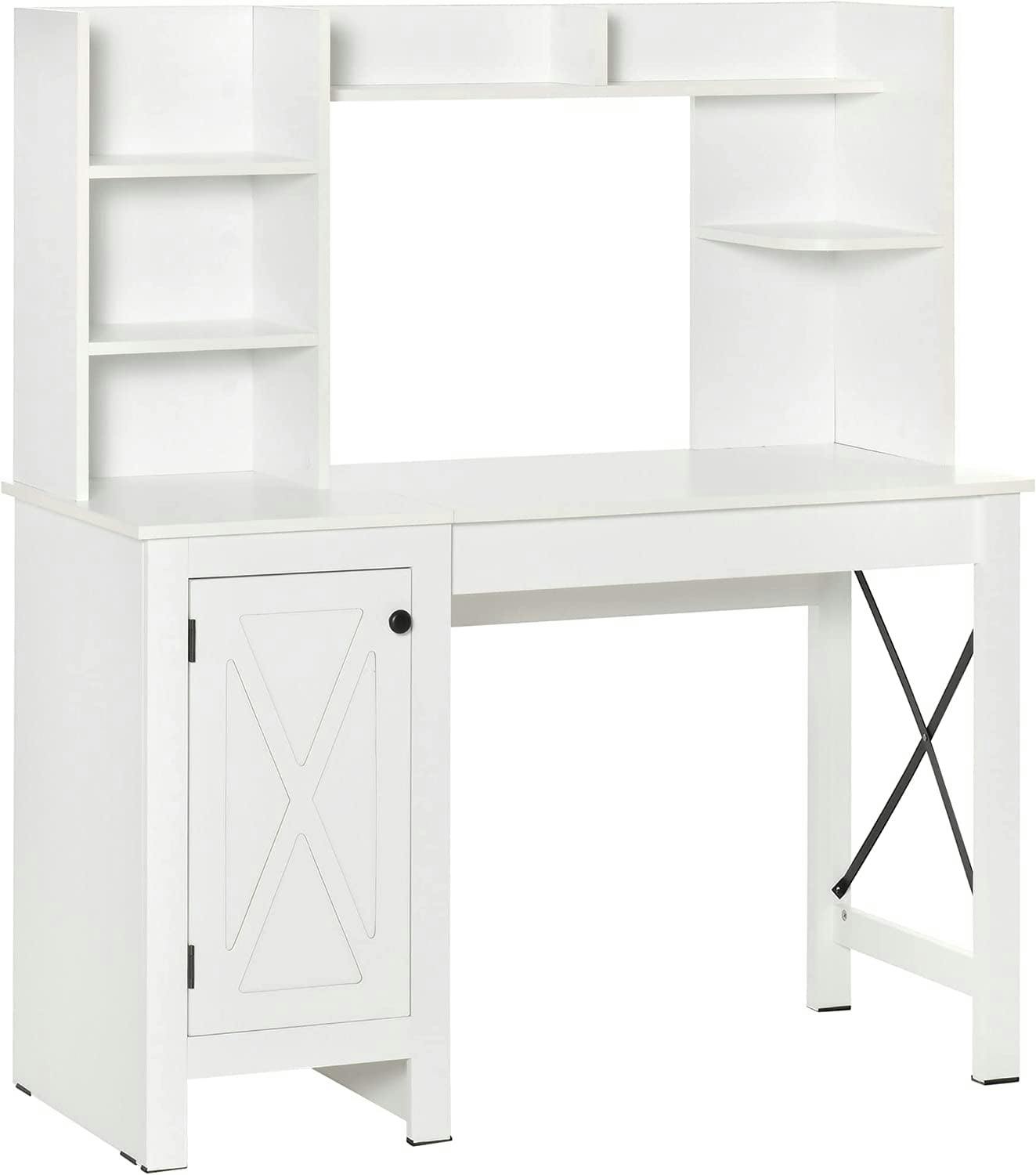 Farmhouse White 99cm Wood Computer Desk with Hutch and Filing Cabinet