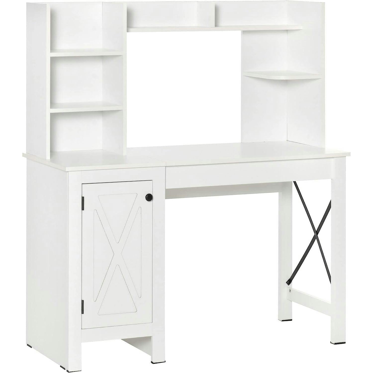 Farmhouse White 99cm Wood Computer Desk with Hutch and Filing Cabinet