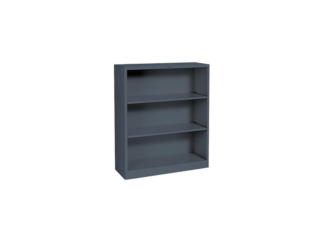 Charcoal Gray Steel 3-Shelf Adjustable Bookcase