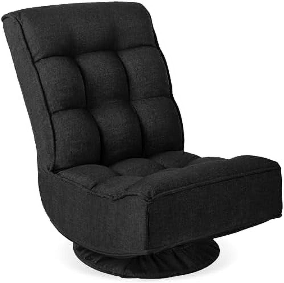 Swivel Folding Floor Gaming Chair in Black with Tufted Cushions