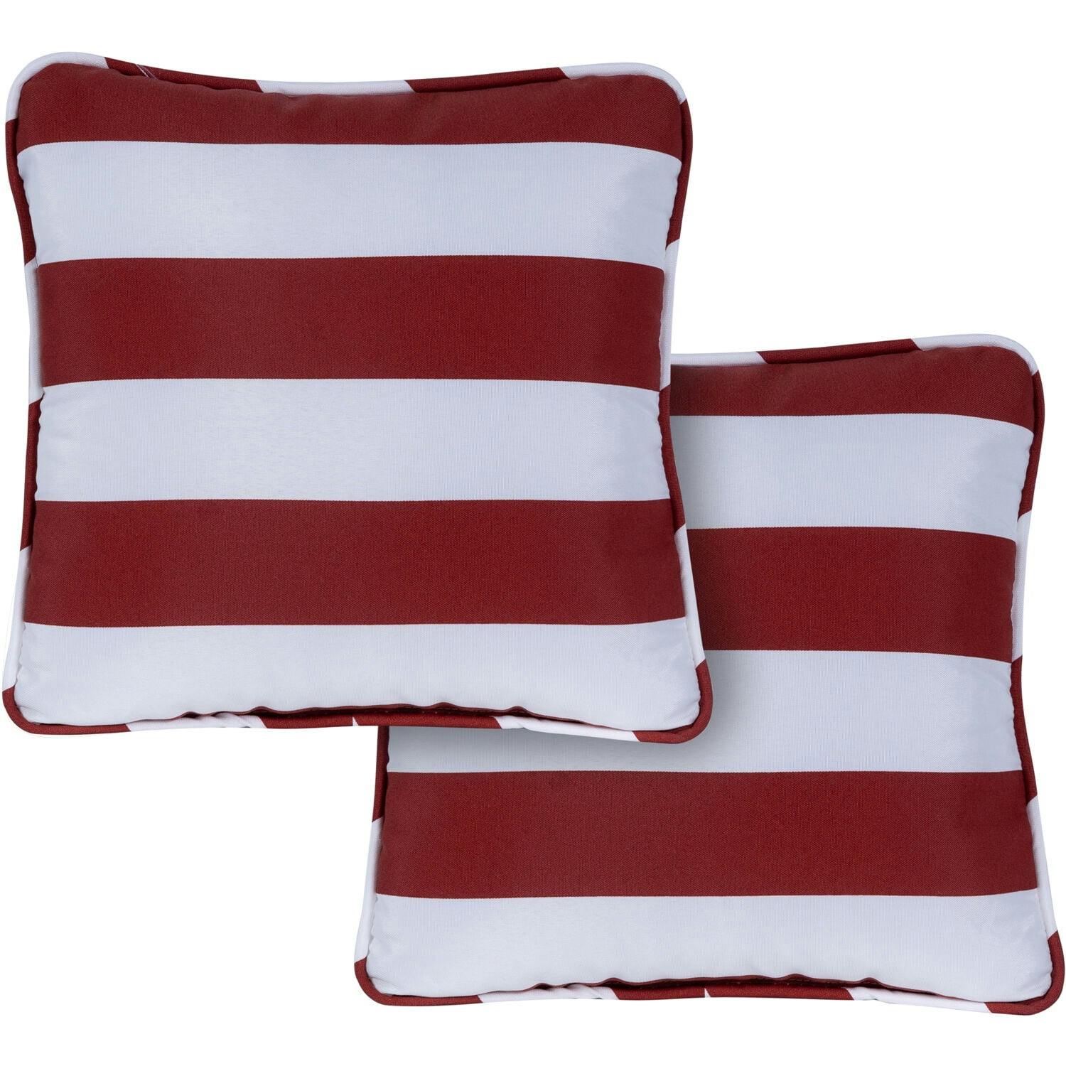 Red and White Striped Square Indoor/Outdoor Throw Pillow Set