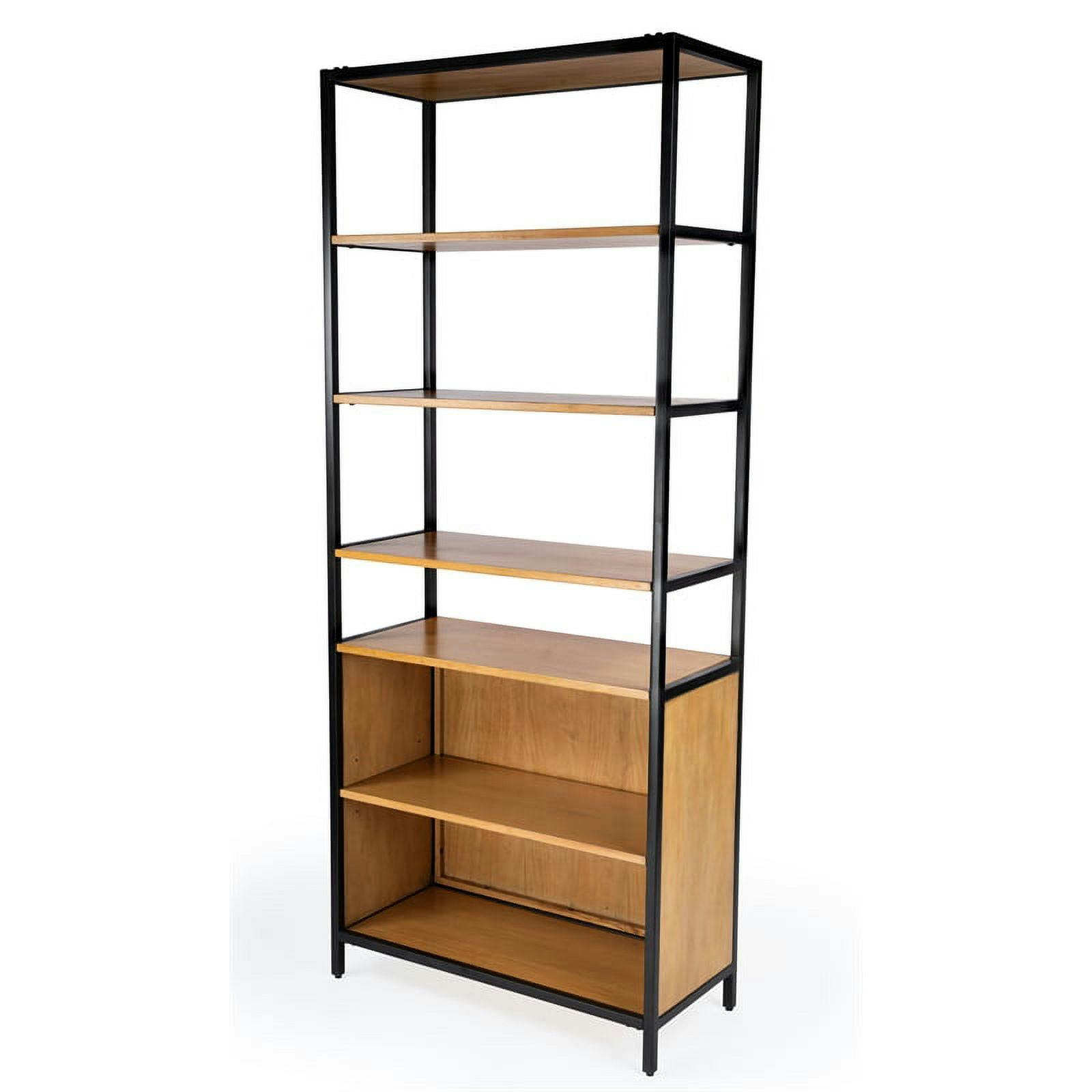 Hans Adjustable Black Wood and Iron Etagere Bookcase with Doors