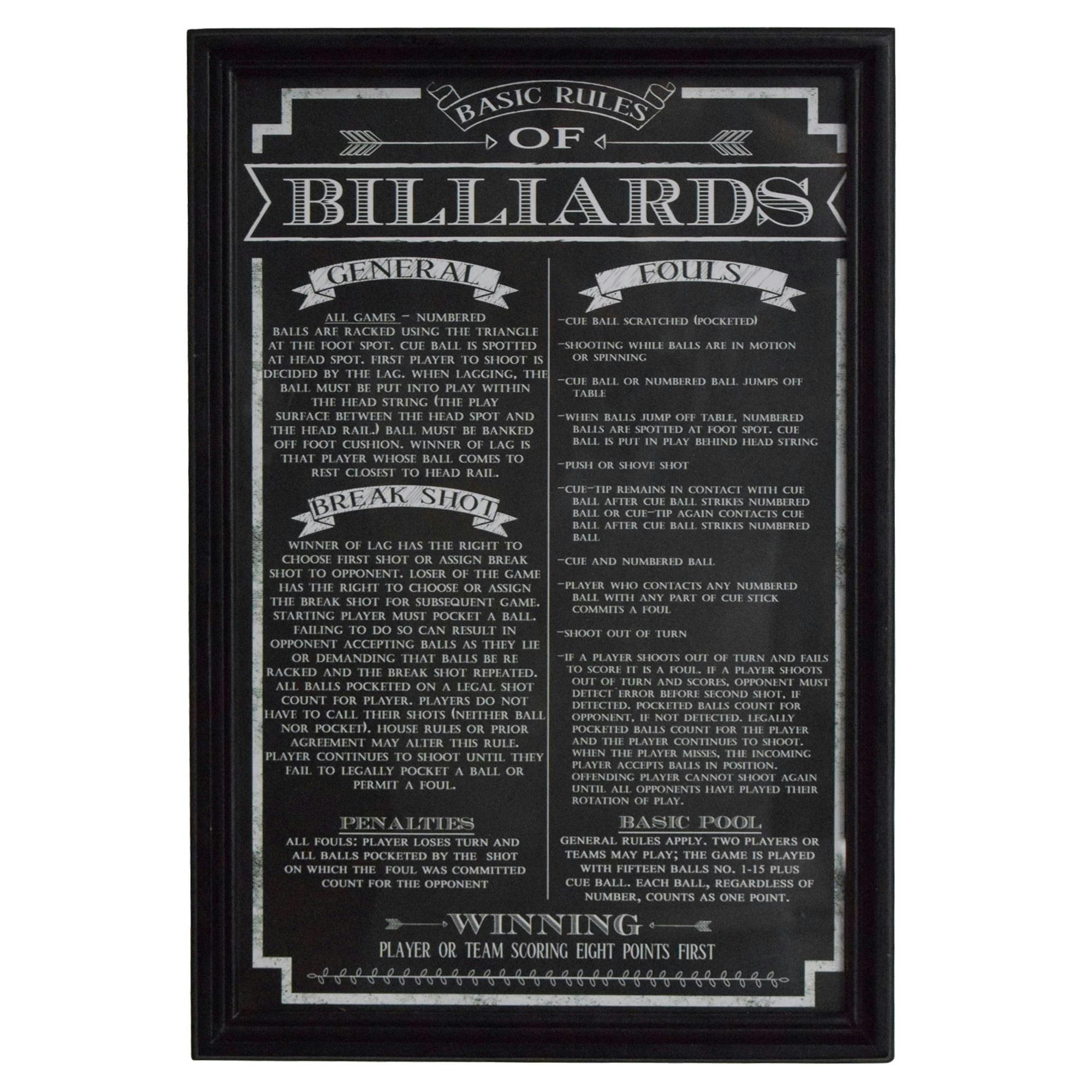 Elegant Billiard Rules 19" x 13" Framed Art Print in Black