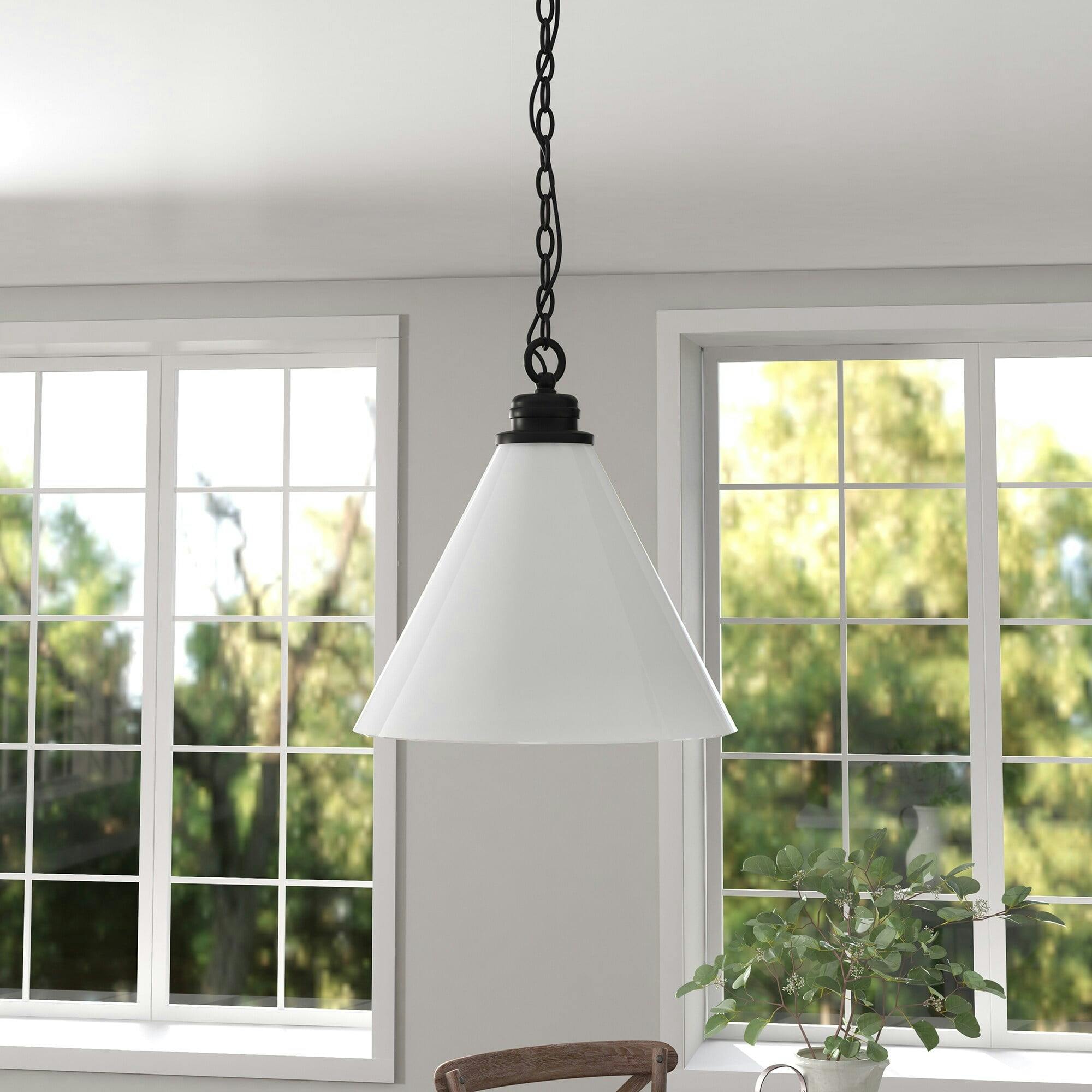 Canto Contemporary 15" Bowl Pendant in Blackened Bronze with White Glass Shade