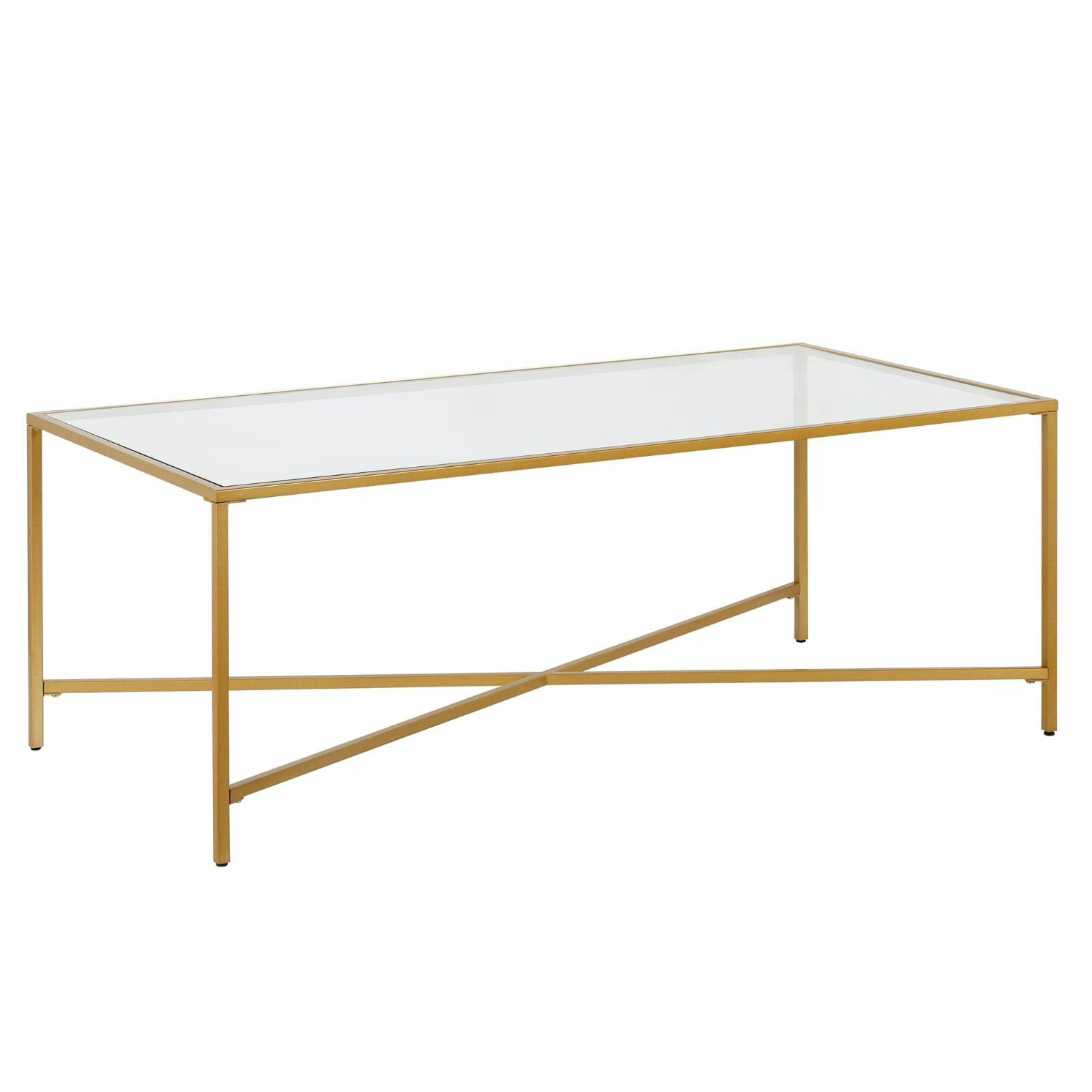 Henley Rectangular Brass Finish Coffee Table with Glass Top