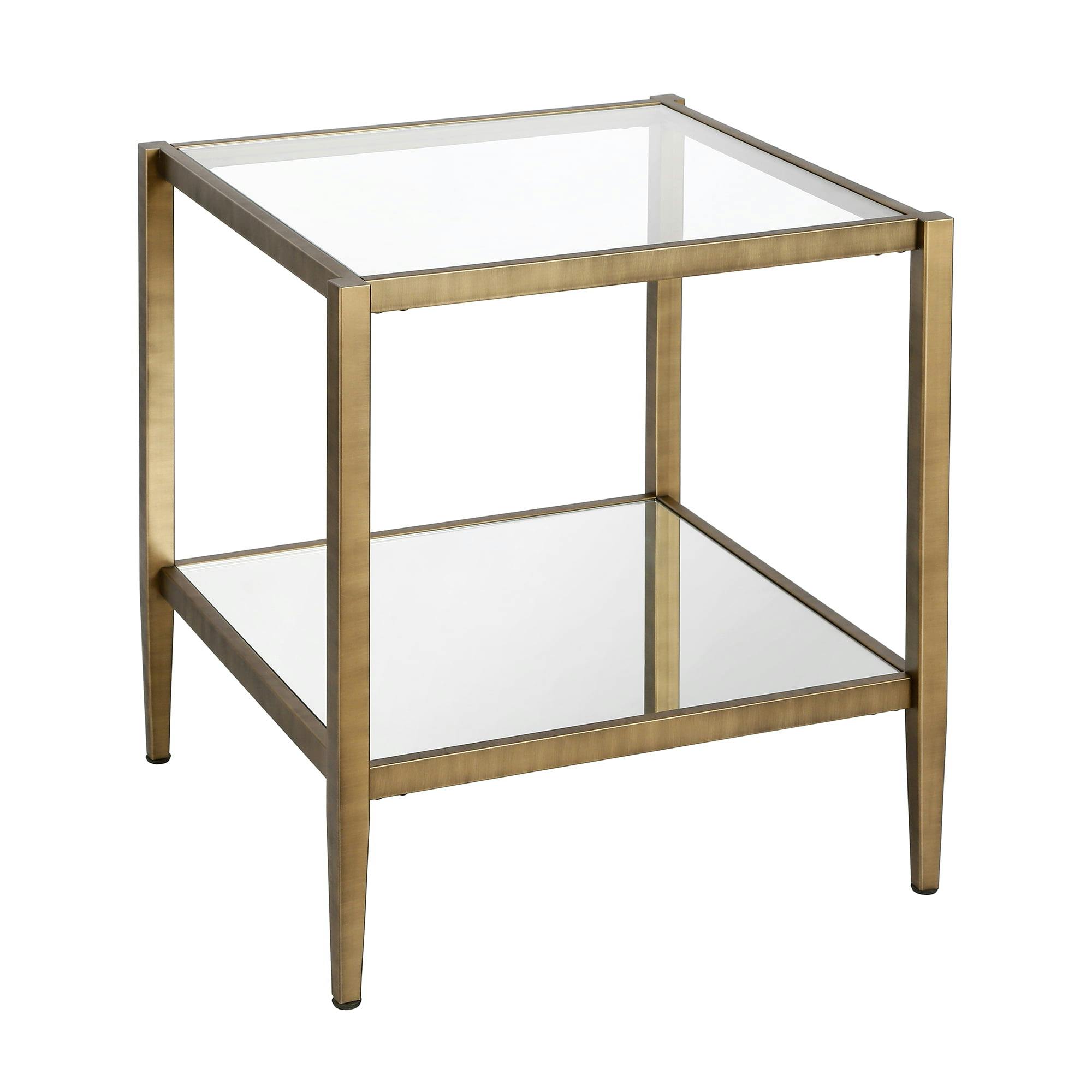 Elegant Brass Metal and Mirrored Glass 20" Side Table
