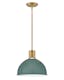 Sage Green Lacquered Brass LED Bowl Pendant Light 14"