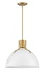 Polished White 20" LED Pendant with Lacquered Brass Detail