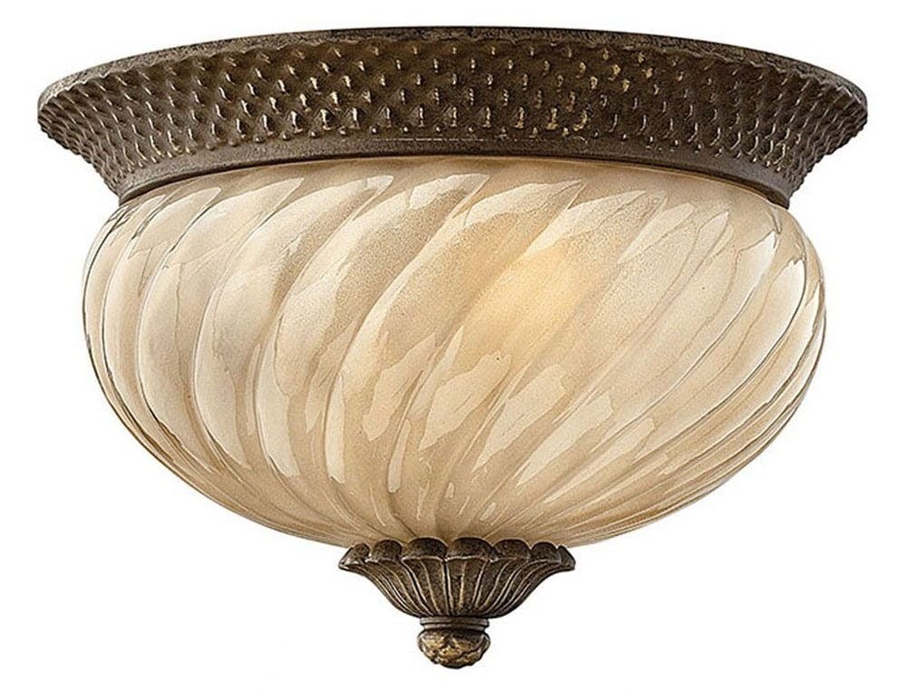 Pearl Bronze Pineapple-Inspired 2-Light Flush Mount with Amber Optic Glass