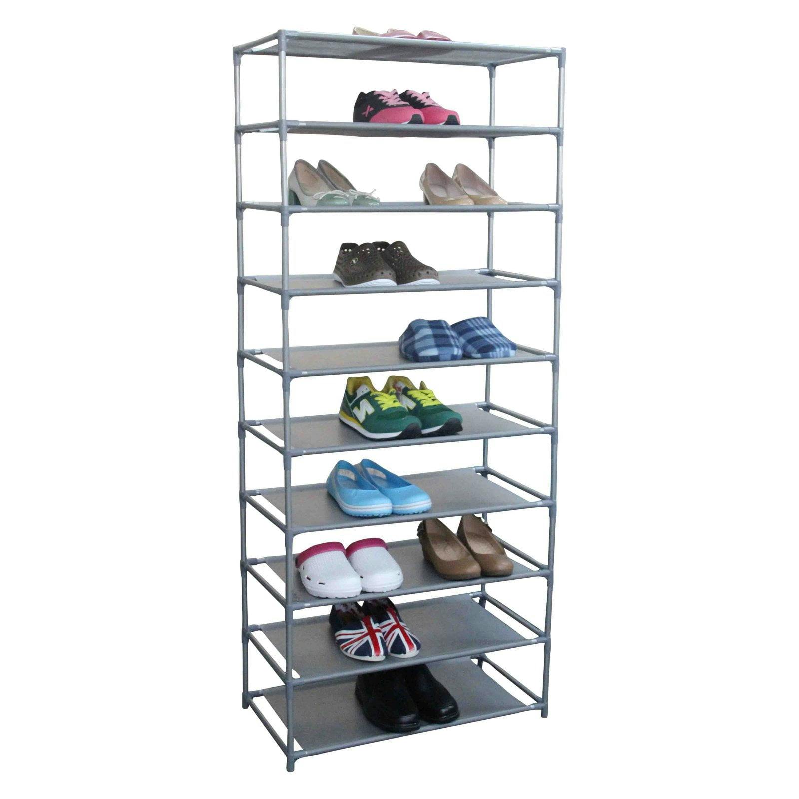 Urban Matte Grey 10-Tier Freestanding Shoe Organizer with Slip-Resistant Shelves