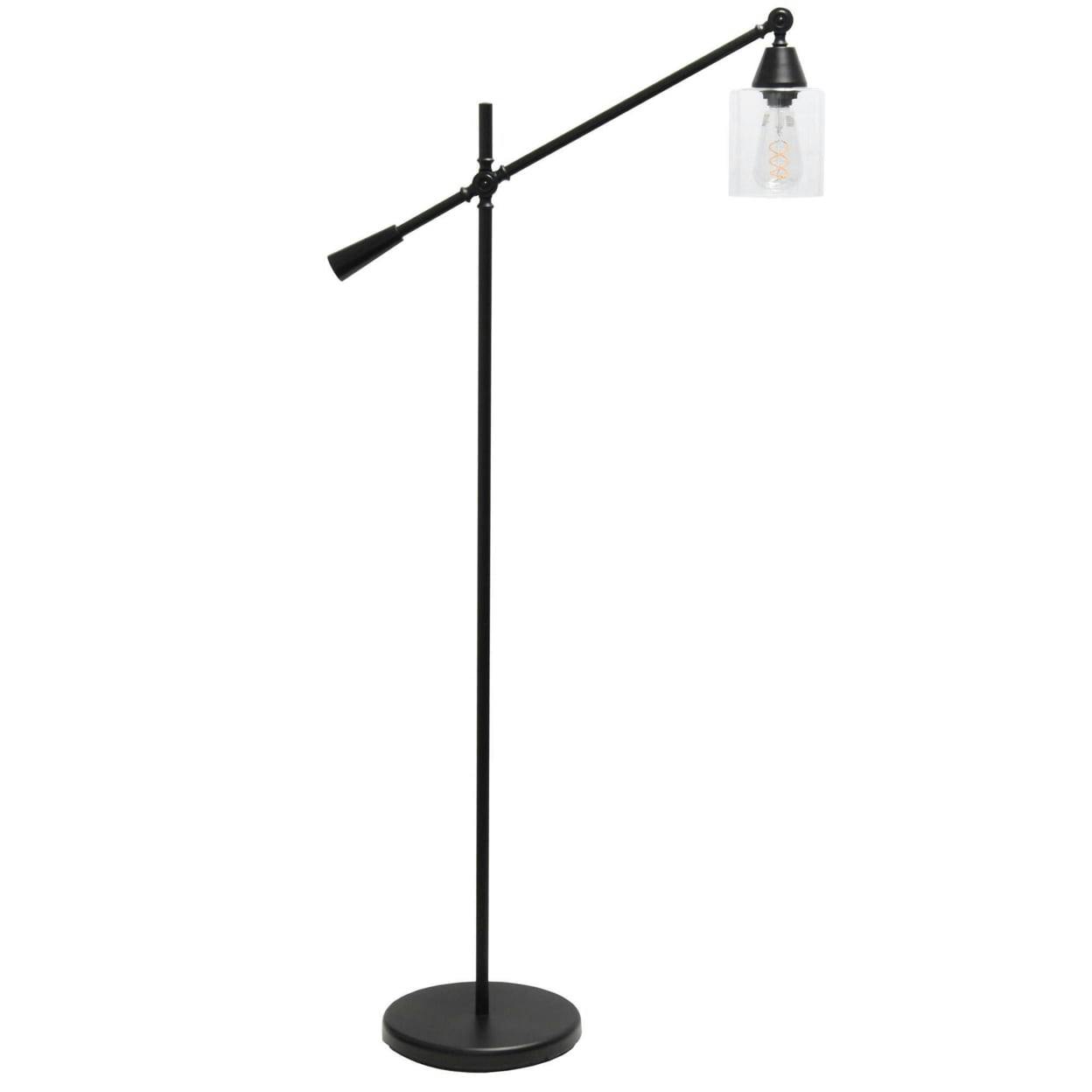 Edison-Inspired Adjustable Black Floor Lamp with Glass Shade