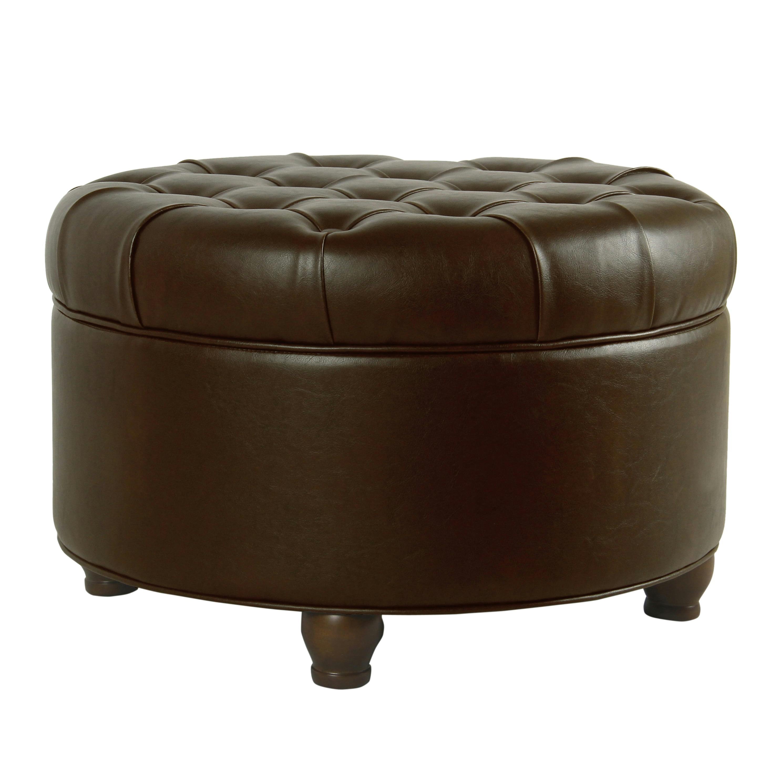 Elegant Tufted Faux Leather Round Ottoman with Storage